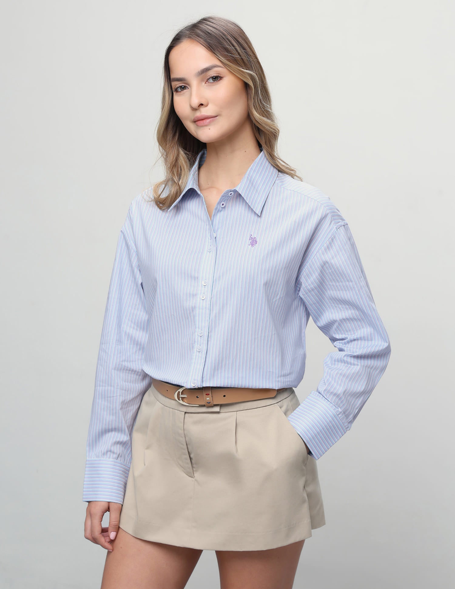 Vertical Striped Boyfriend Fit Shirt Purple - U.S. Polo Assn. India | Large