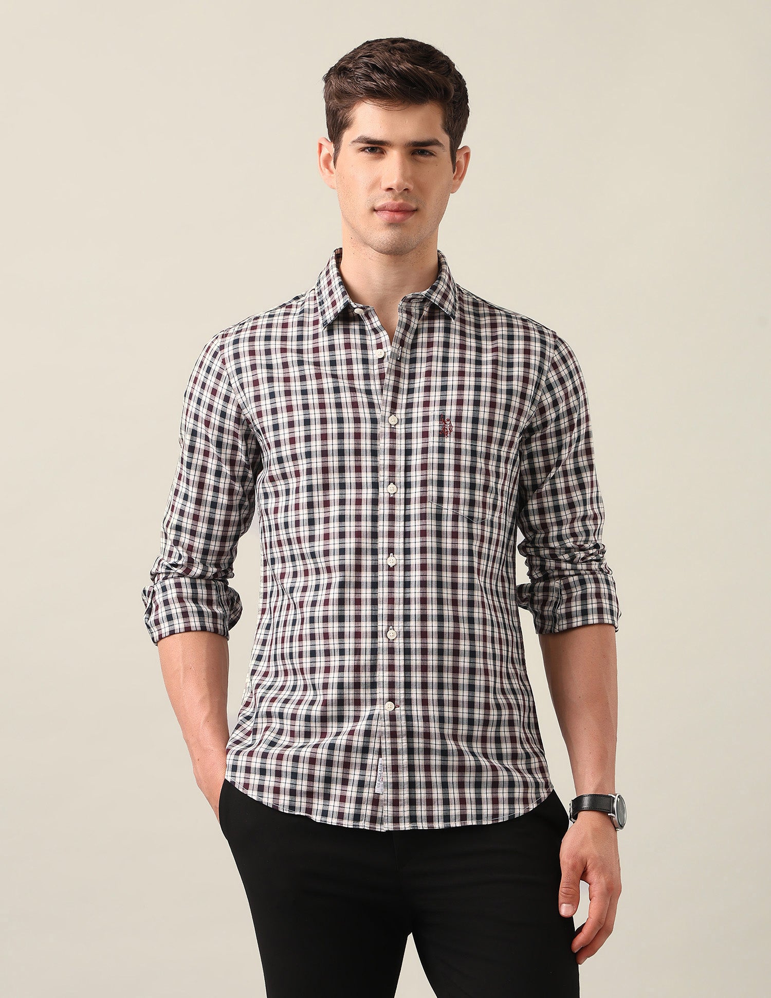 Grid Tattersall Checked Twill Shirt Burgundy - U.S. Polo Assn. India | Large