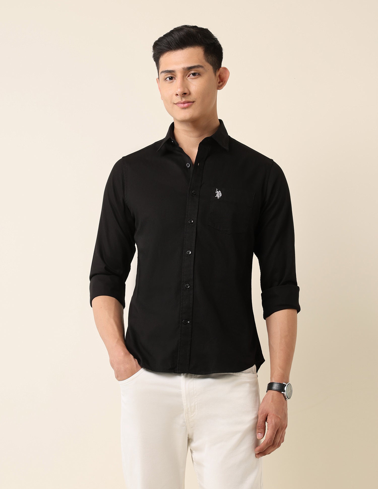 Tailored Fit Pure Cotton Shirt Black - U.S. Polo Assn. India | Large