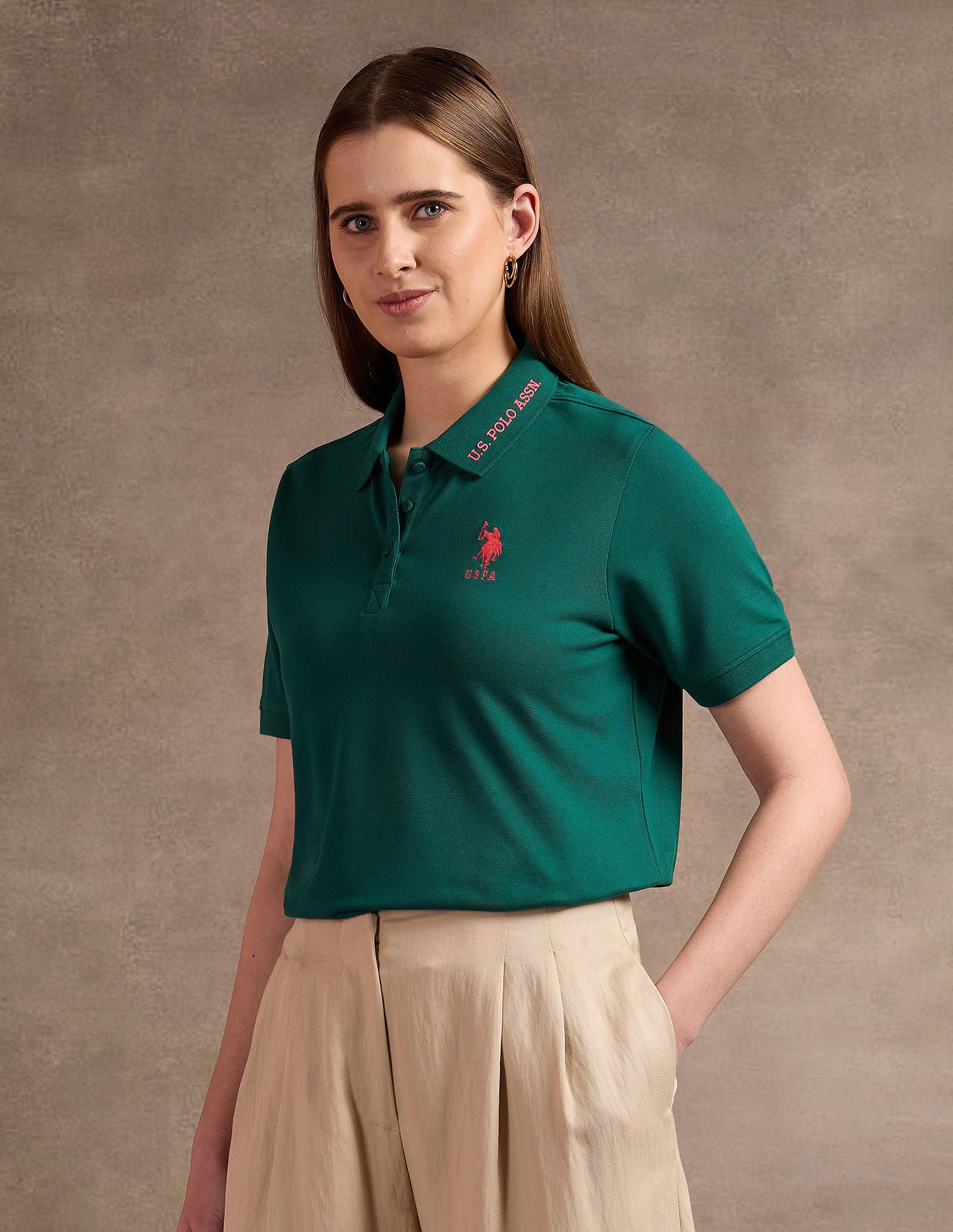 Tipped Collar Relaxed Polo Shirt Dark Green - U.S. Polo Assn. India | Large