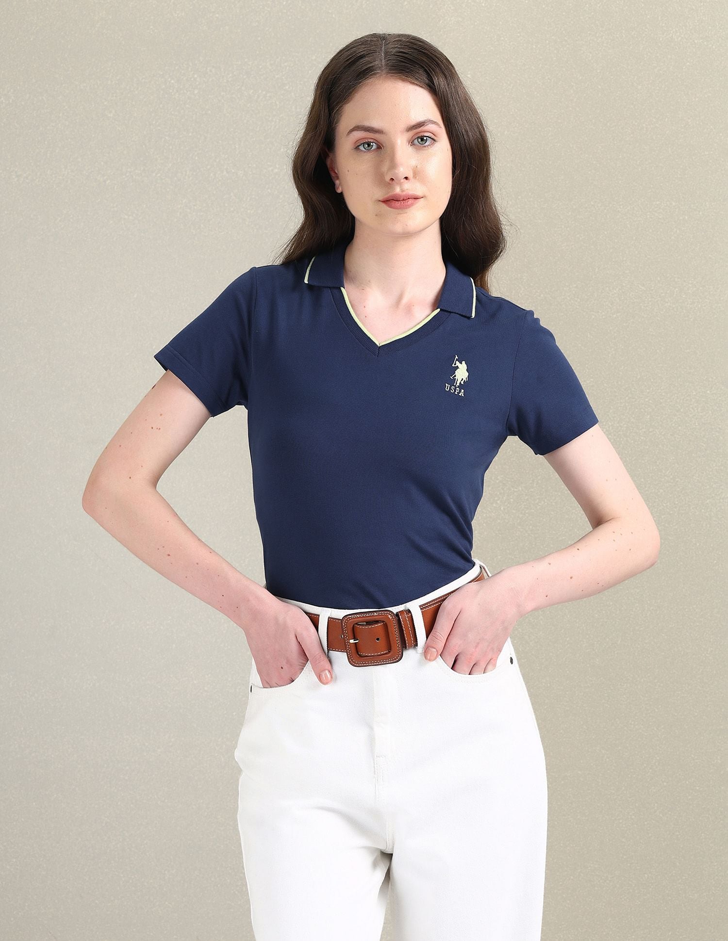 Tipped V-Neck Solid Polo Shirt