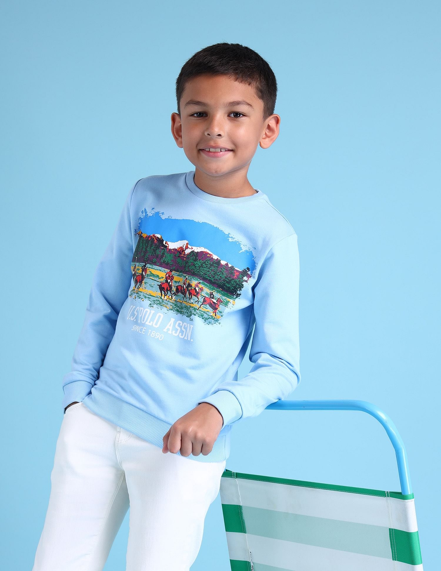 Boys Printed Regular Fit Sweatshirt Light Blue - U.S. Polo Assn. India | Large