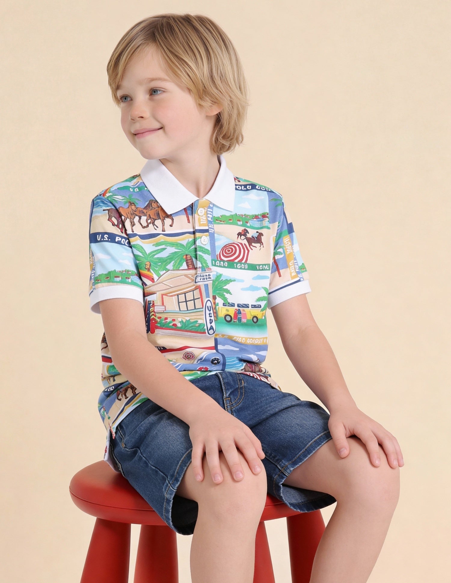 Boys Graphic Printed Regular Fit Polo Shirt