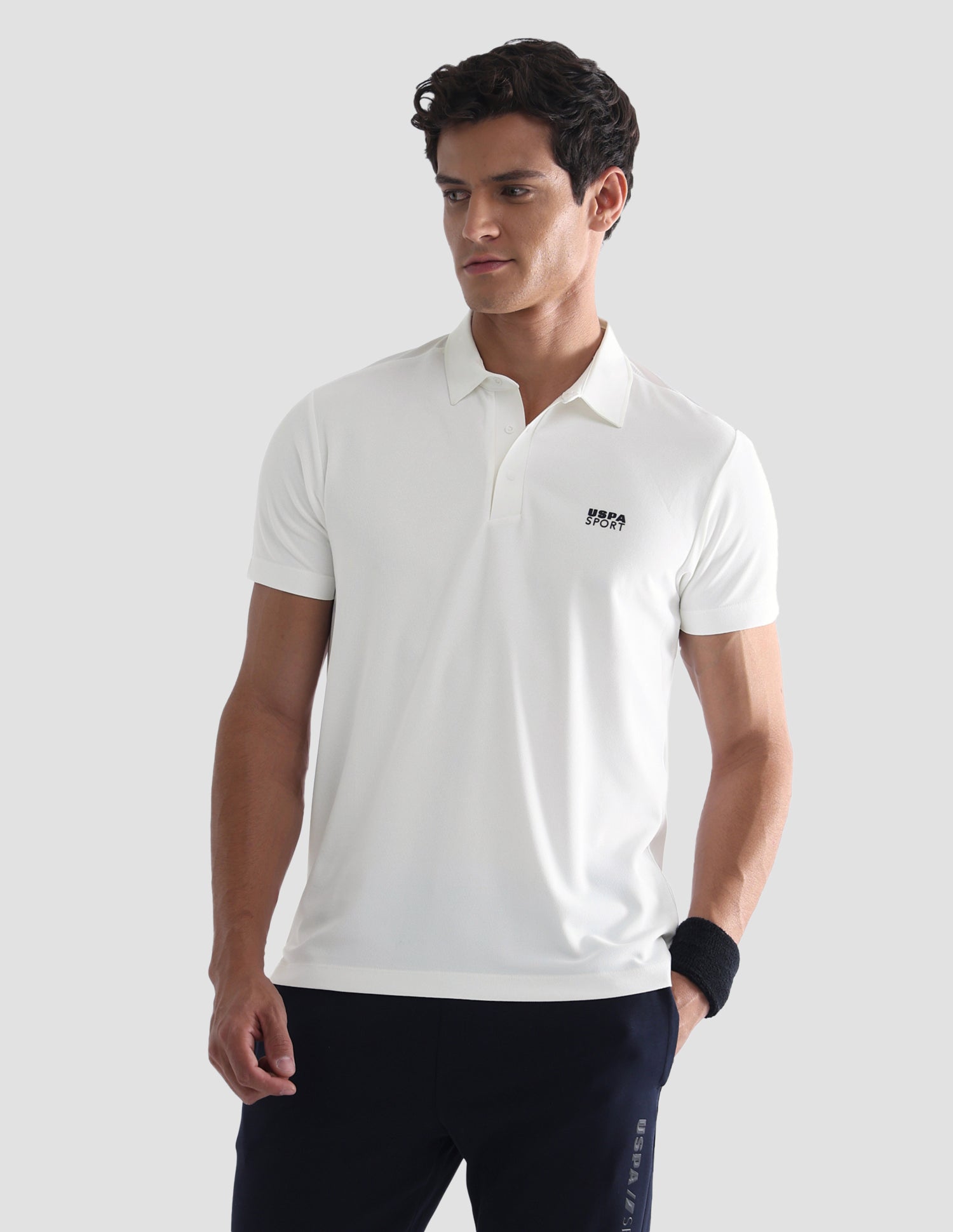 Solid Slim Fit Active Polo Shirt Off White - U.S. Polo Assn. India | Large