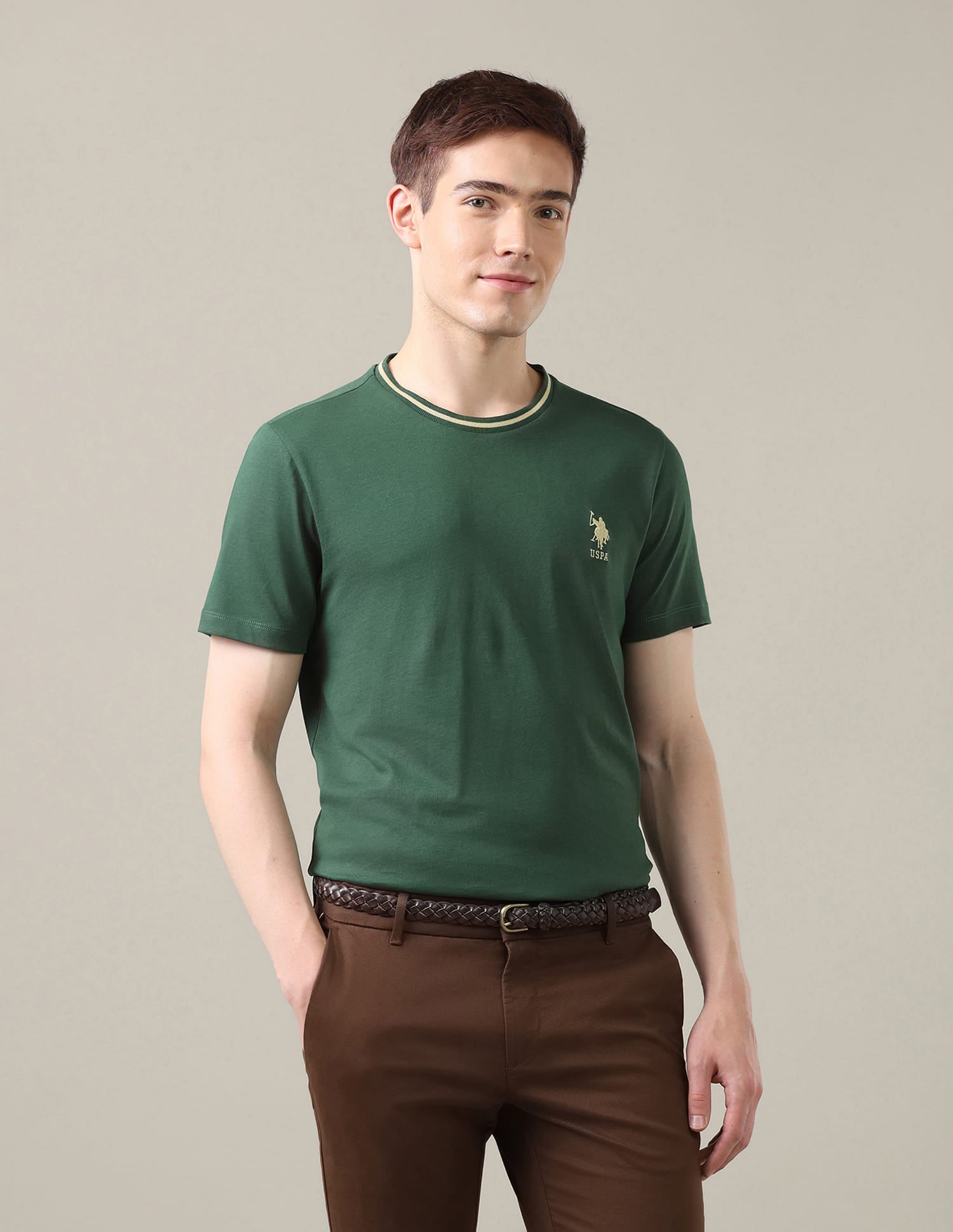 Solid Regular Fit T-Shirt Green - U.S. Polo Assn. India | Large
