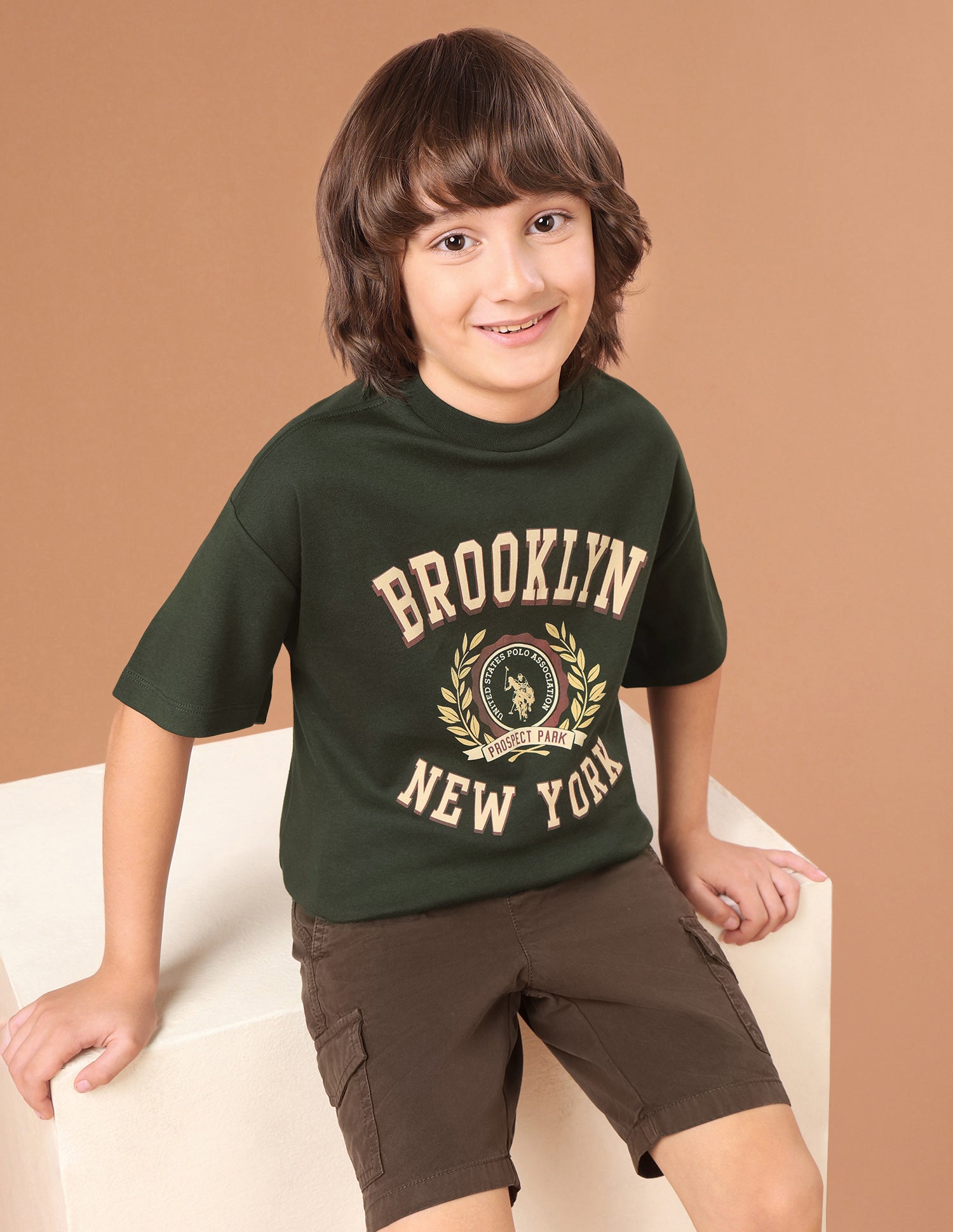 Typographic Brand Printed Oversized Fit T-Shirt Olive - U.S. Polo Assn. India | Large