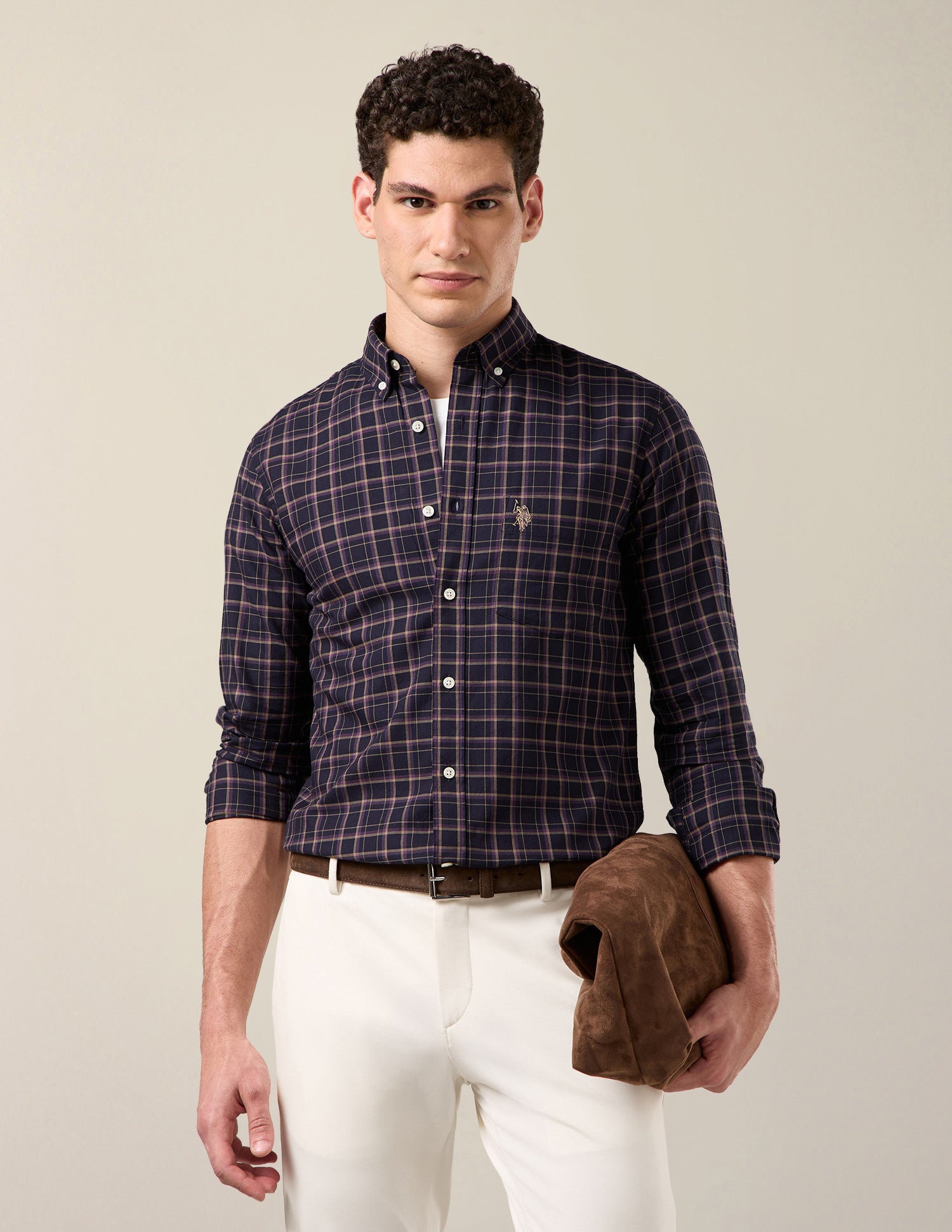 Grid Tattersall Checked Button Down Shirt Dark Purple - U.S. Polo Assn. India | Large