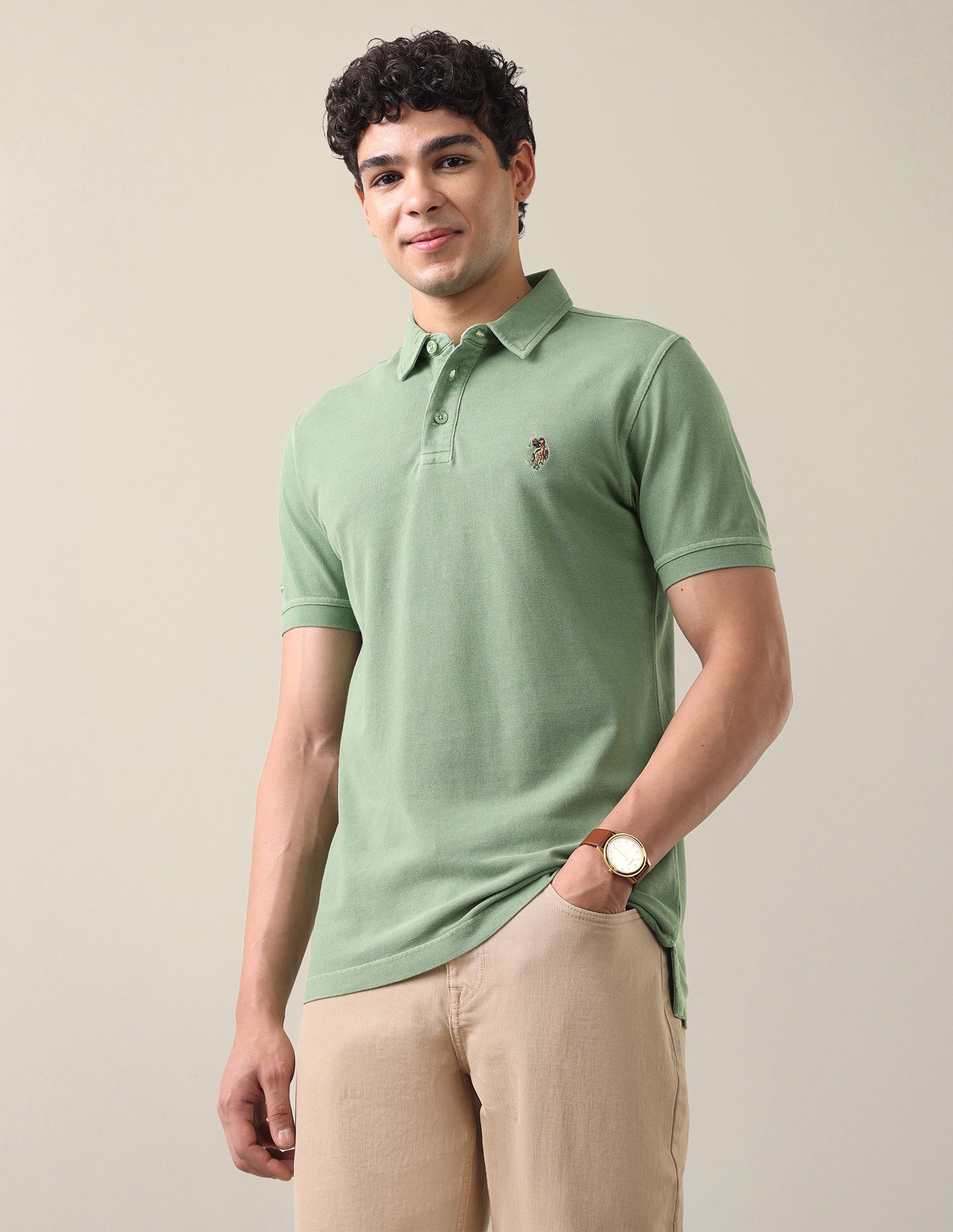 Solid Slim Fit Polo Shirt Light Green - U.S. Polo Assn. India | Large