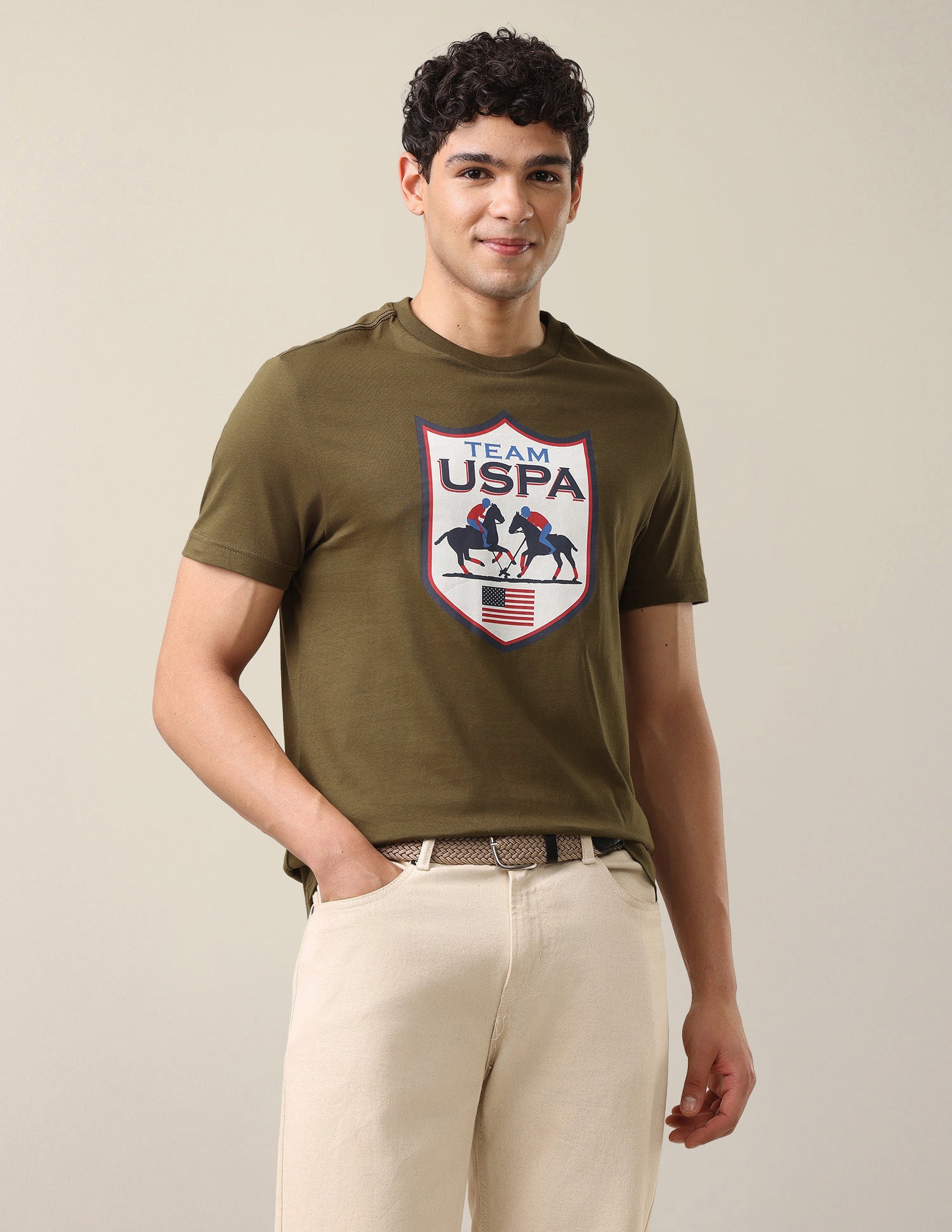 Graphic Brand Printed Regular Fit T-Shirt Olive - U.S. Polo Assn. India | Large