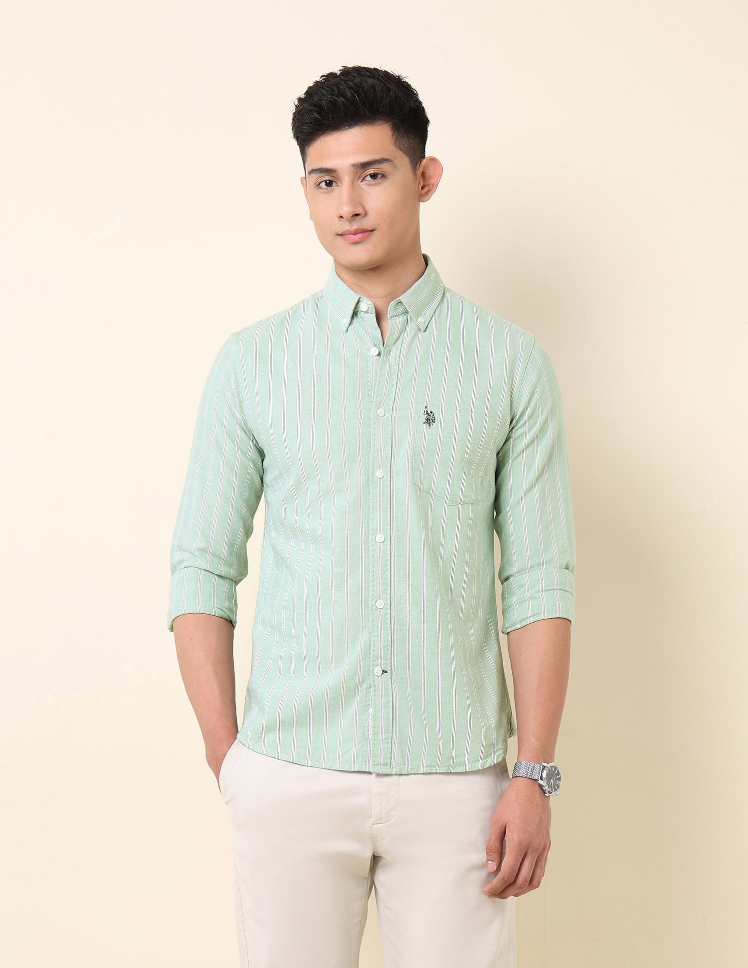 Vertical Striped Oxford Button-Down Shirt Green - U.S. Polo Assn. India | Large