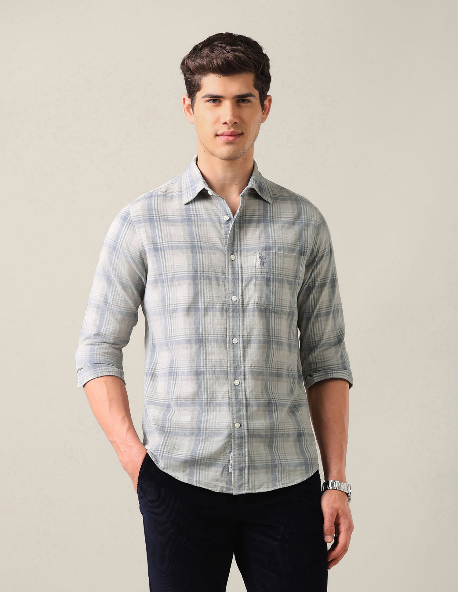 Tailored Fit Corduroy Shirt Grey - U.S. Polo Assn. India | Large
