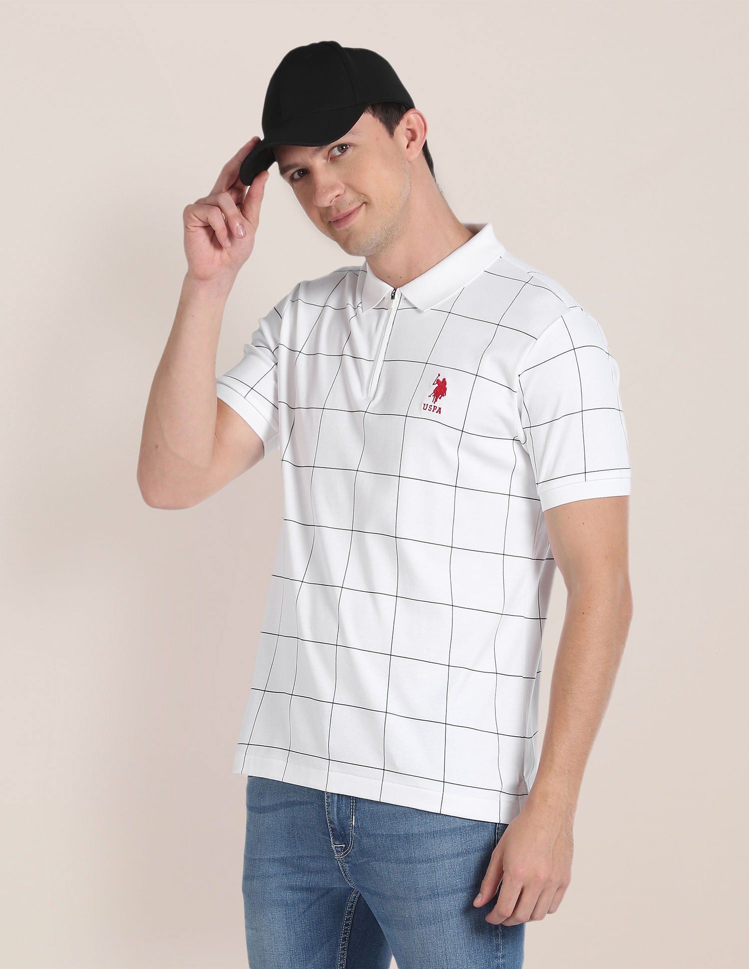 Slim Fit Check Polo Shirt White - U.S. Polo Assn. India | Large