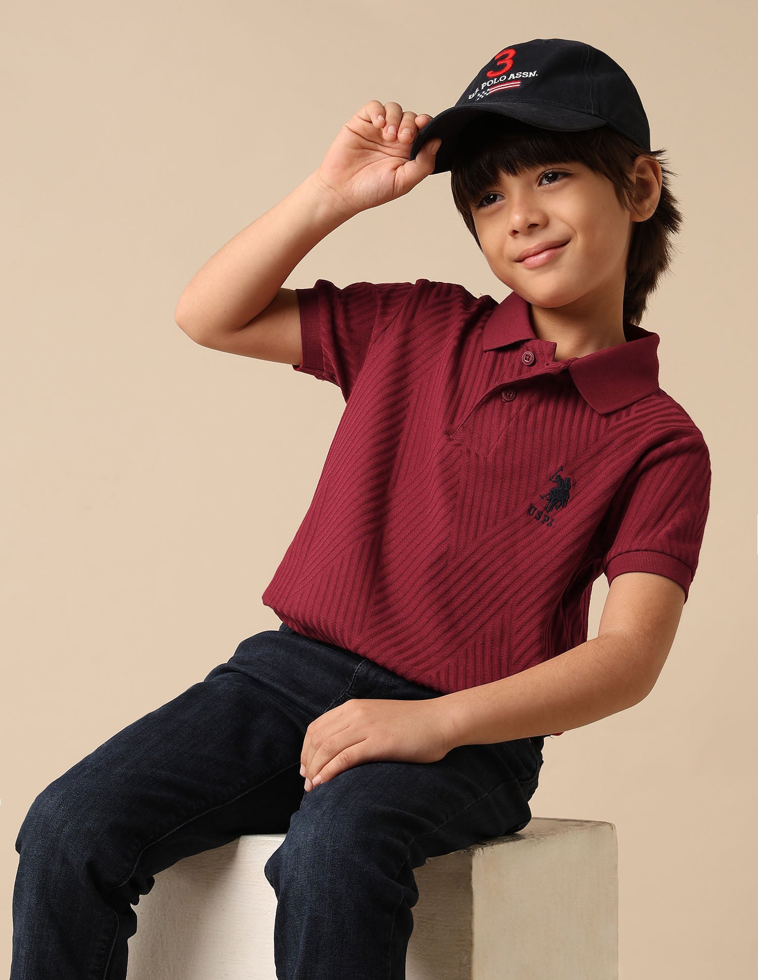 Boys Textured Pure Cotton Polo Shirt