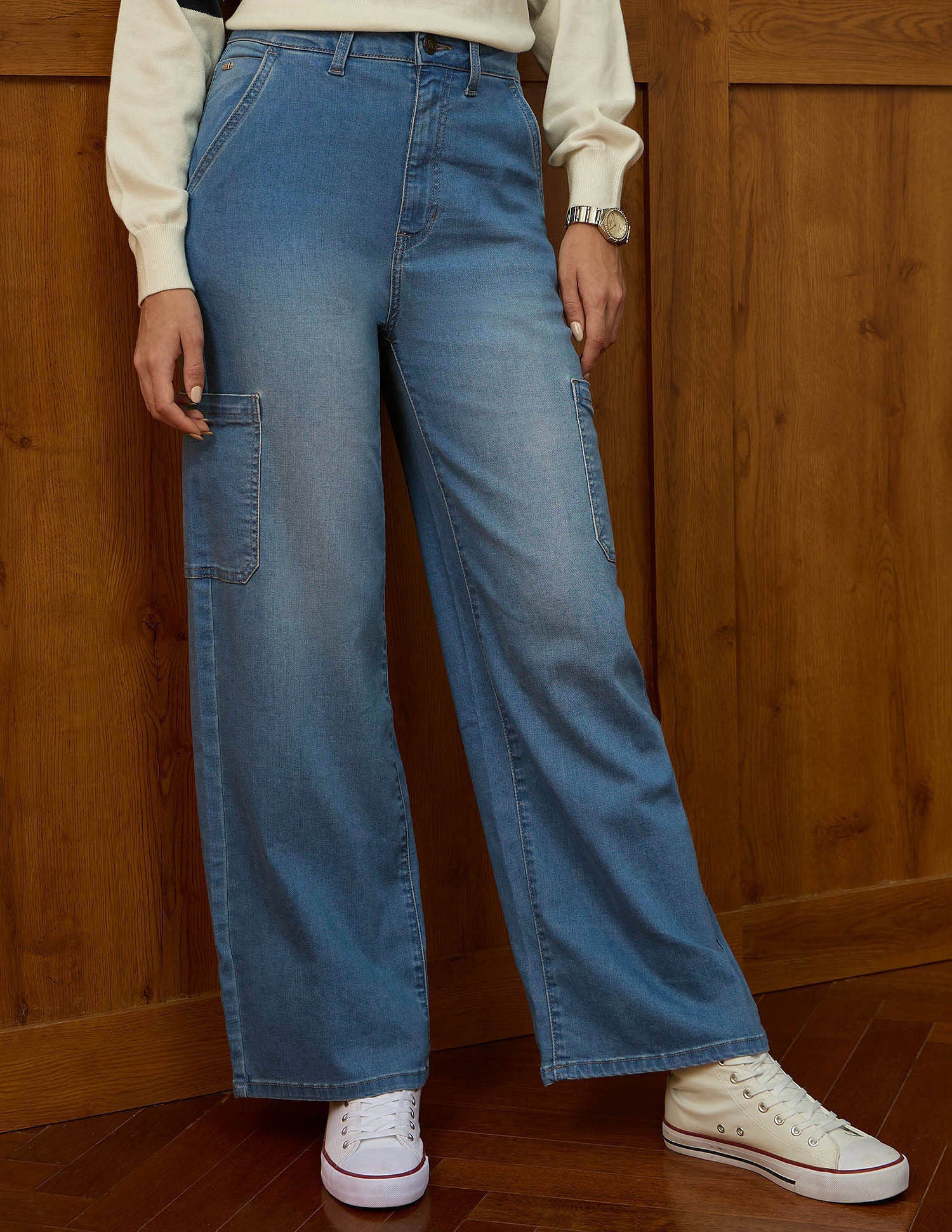 High Rise Wide Leg Cargo Jeans