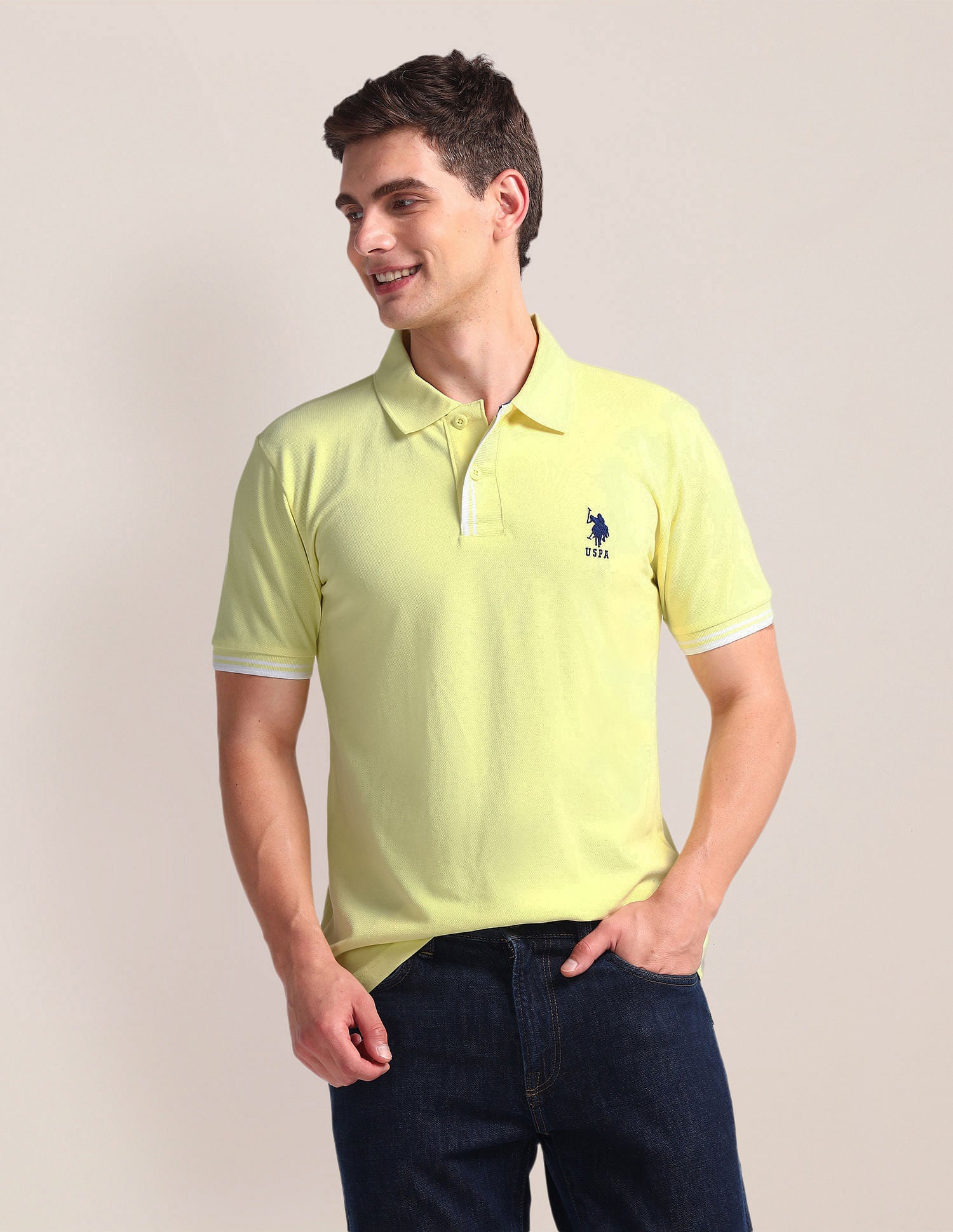 Tipped Placket Slim Polo Shirt Yellow - U.S. Polo Assn. India | Large