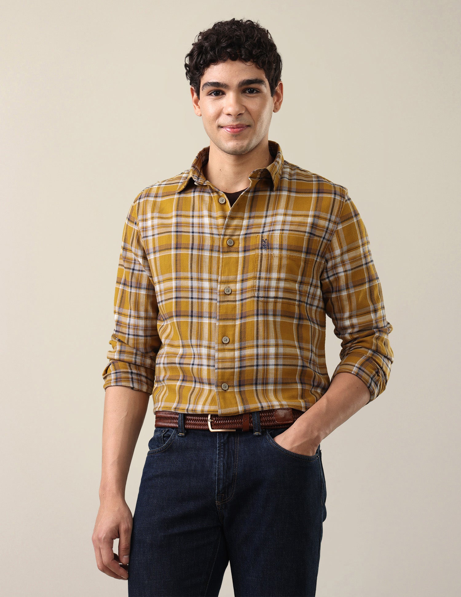 Twill Plaid Checked Shirt Mustard - U.S. Polo Assn. India | Large