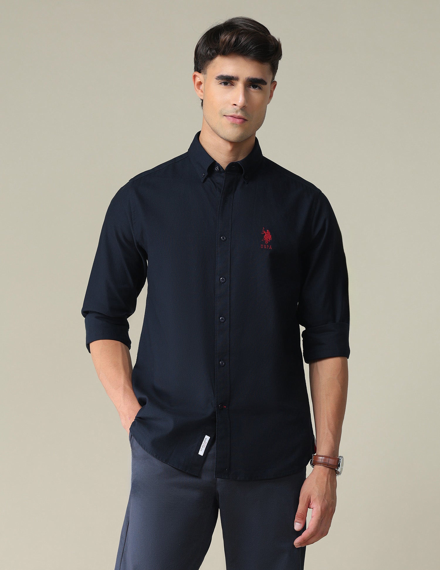 Solid Slim Fit Shirt Navy - U.S. POLO ASSN. | Large