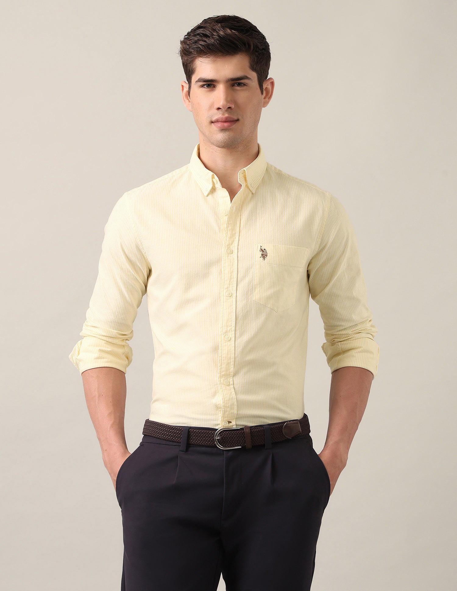 Vertical Striped Oxford Shirt Yellow - U.S. Polo Assn. India | Large