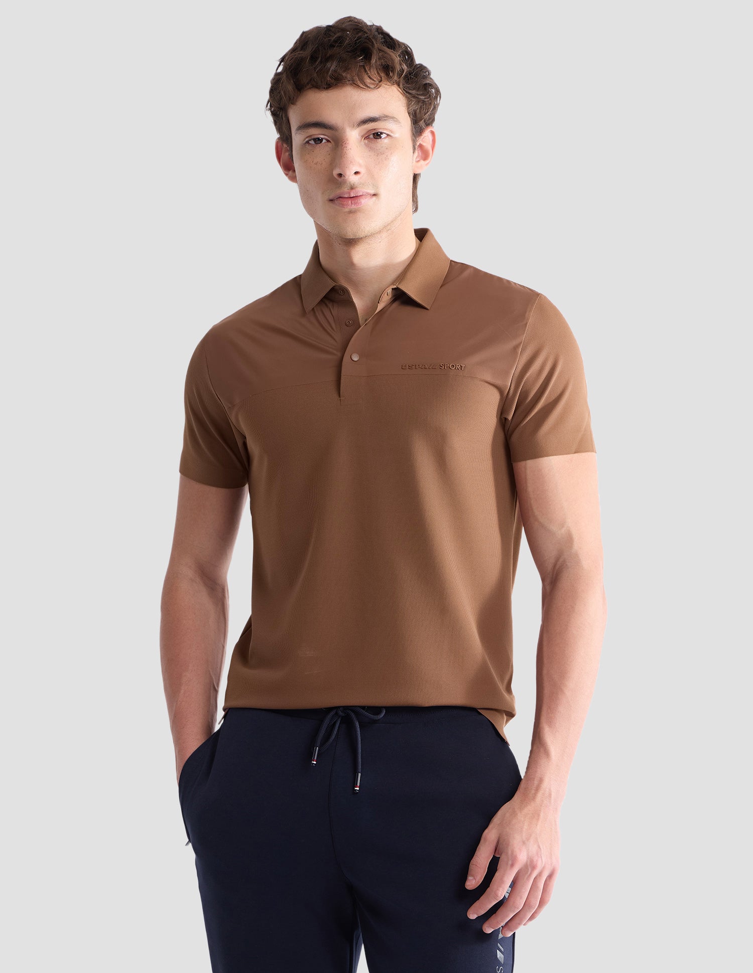 Textured Slim Fit Active Polo Shirt