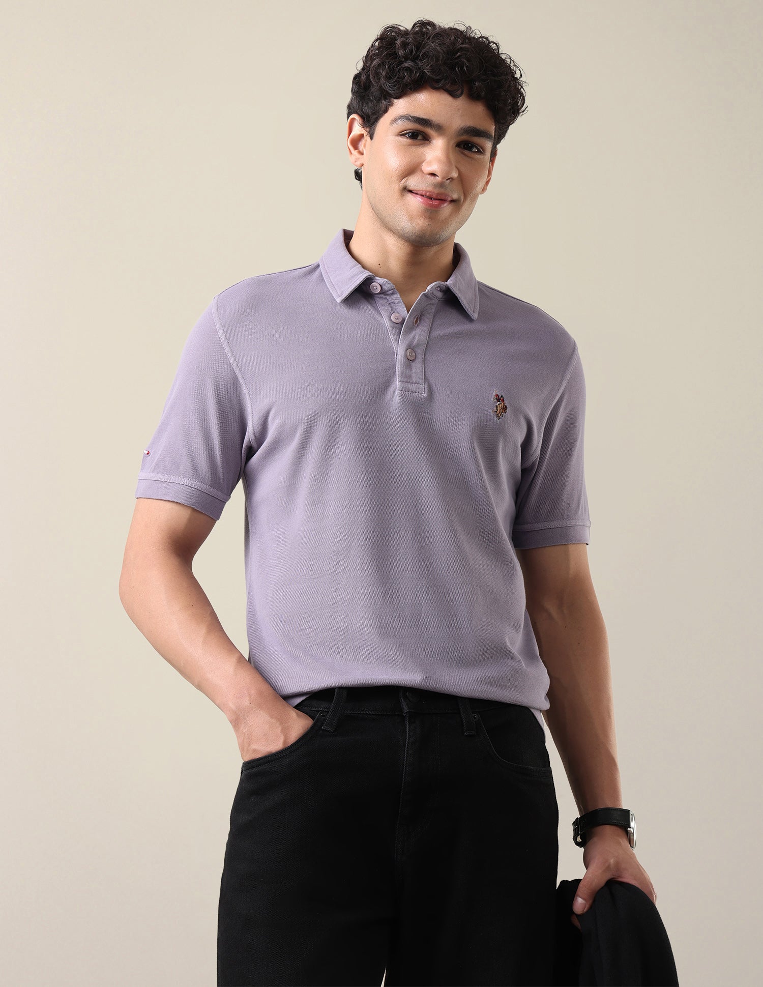 Solid Slim Fit Polo Shirt Lilac - U.S. Polo Assn. India | Large
