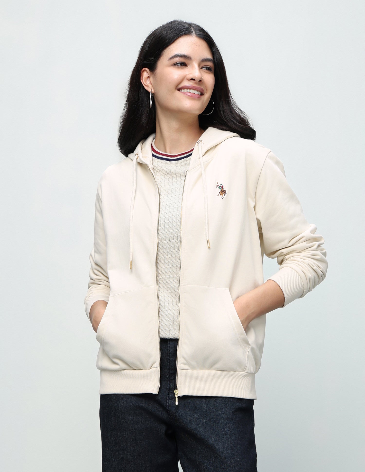 Solid Regular Fit Sweatshirt Ecru - U.S. Polo Assn. India | Large