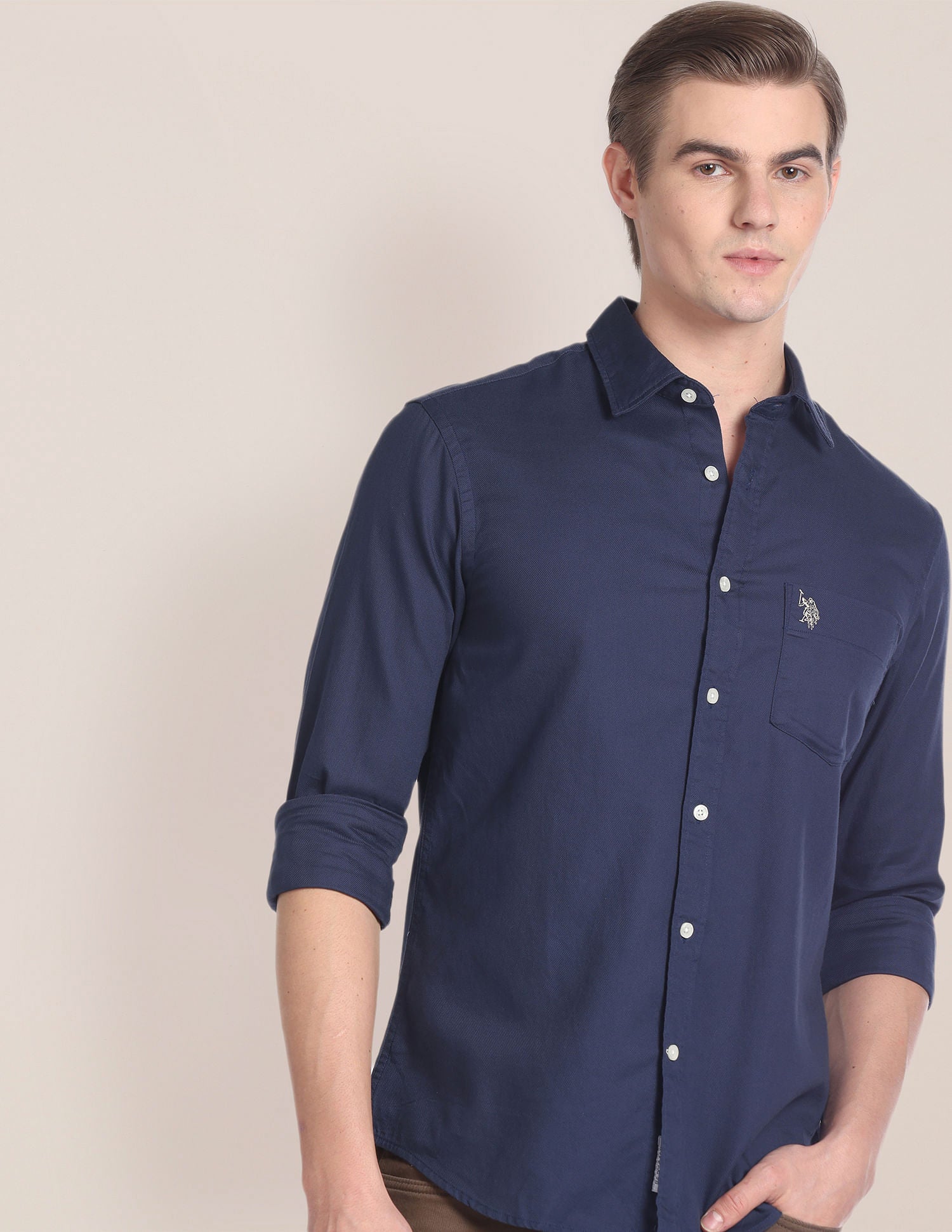 Solid Dobby Casual Shirt Navy - U.S. Polo Assn. India | Large
