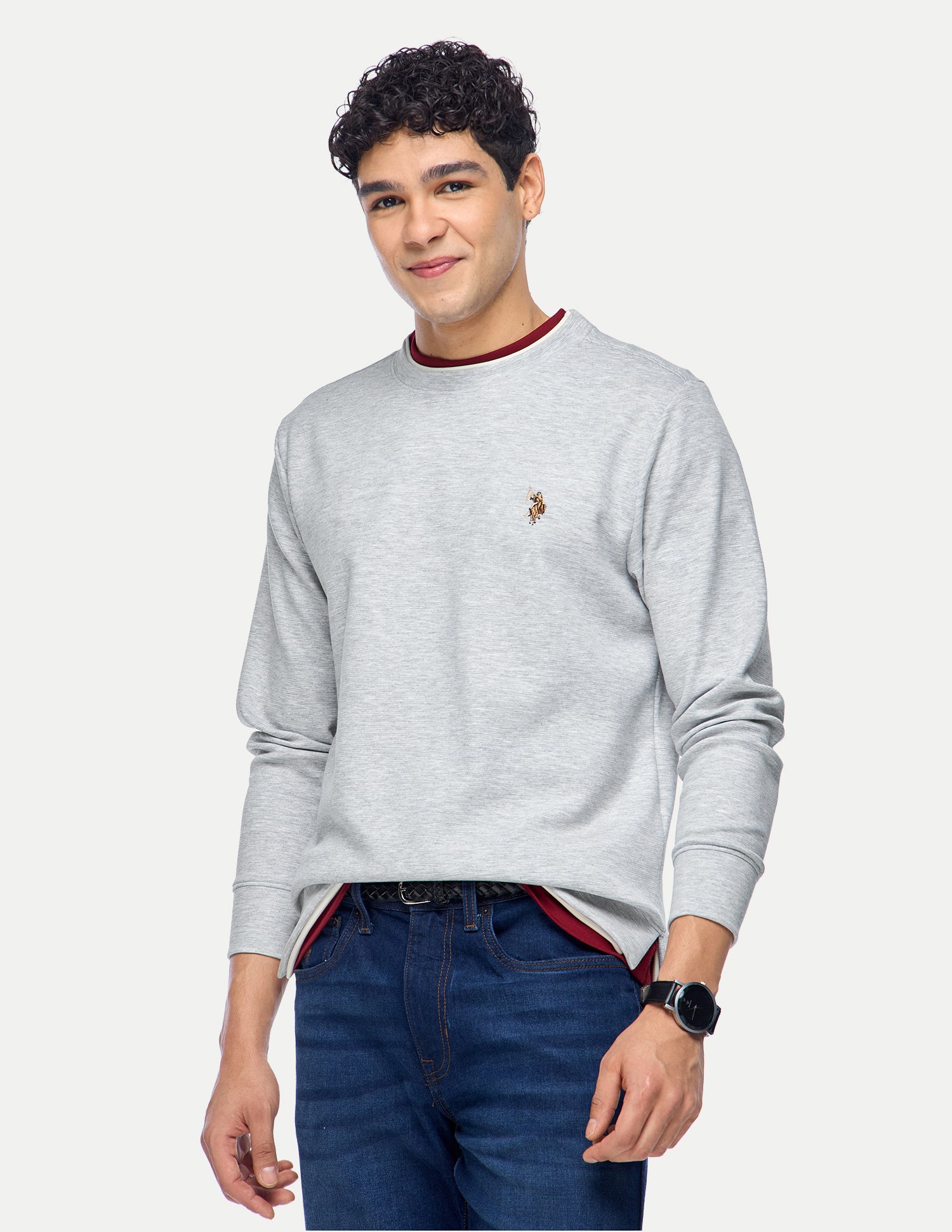 Heathered Regular Fit Sweatshirt Grey Melang - U.S. Polo Assn. India | Large