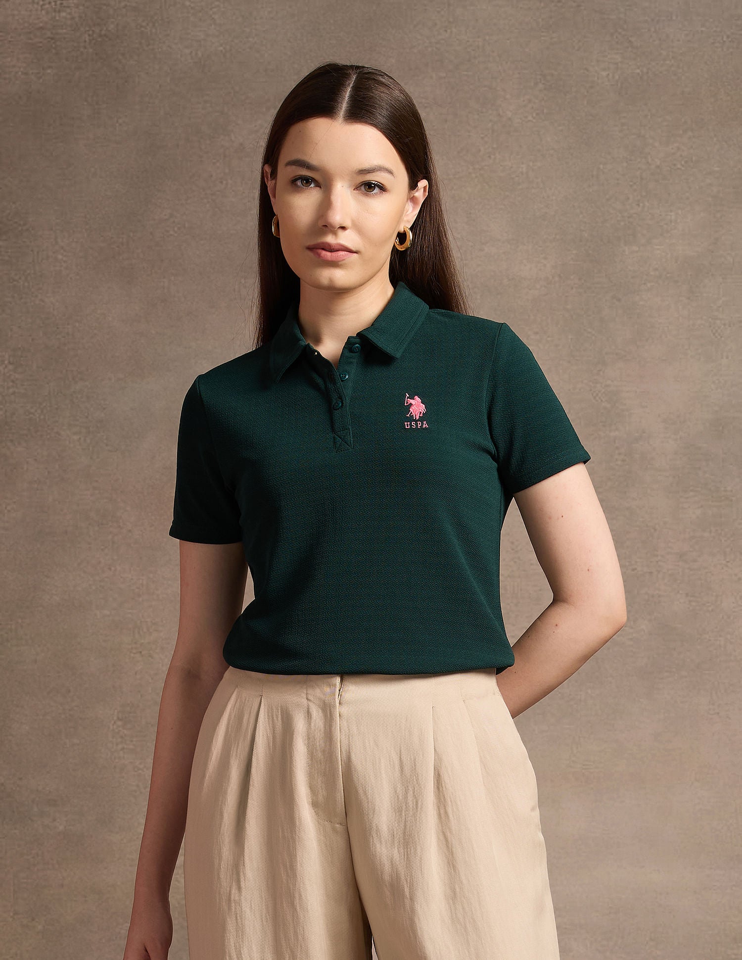 Contrast Logo Textured Polo Shirt