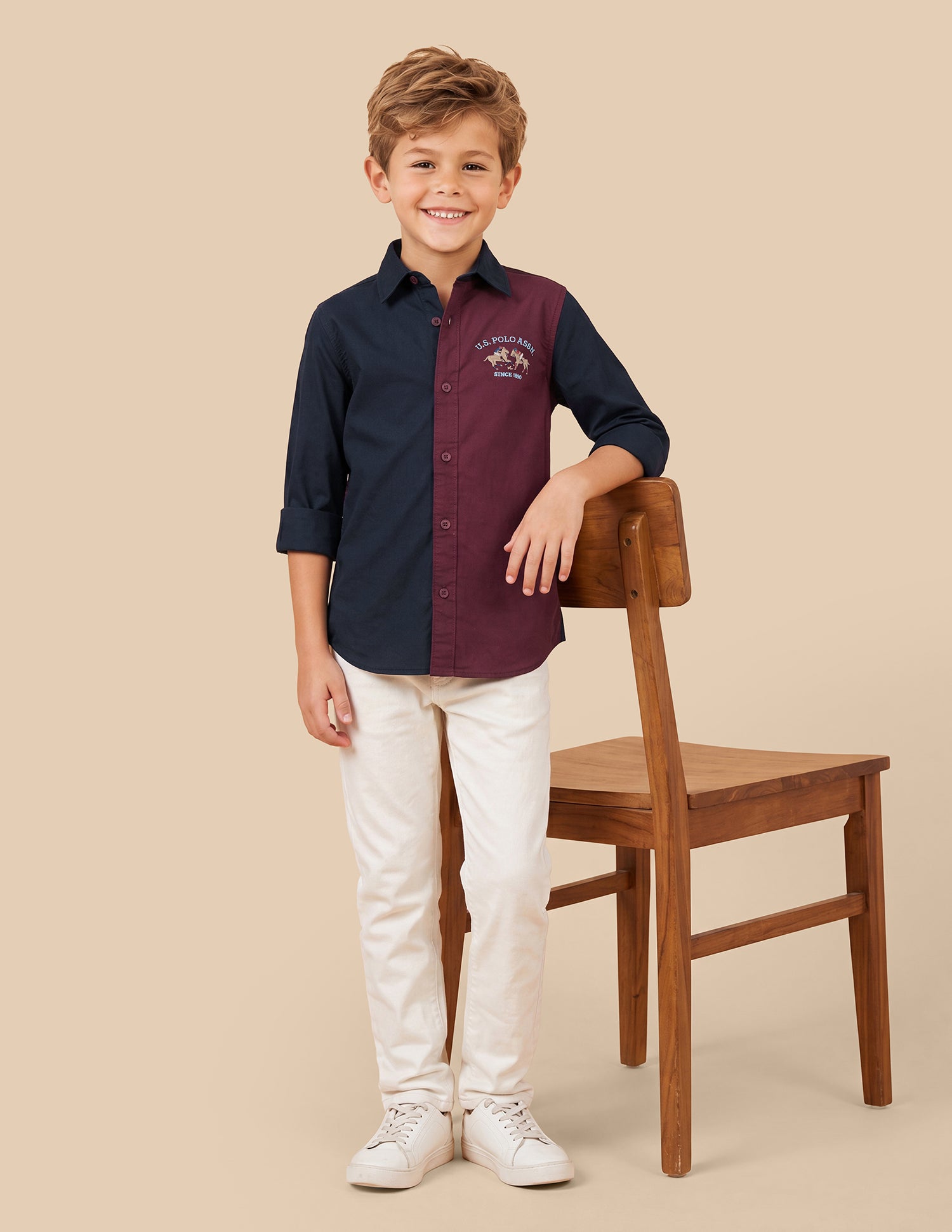Colourblocked Regular Fit Shirt Maroon - U.S. Polo Assn. India | Large