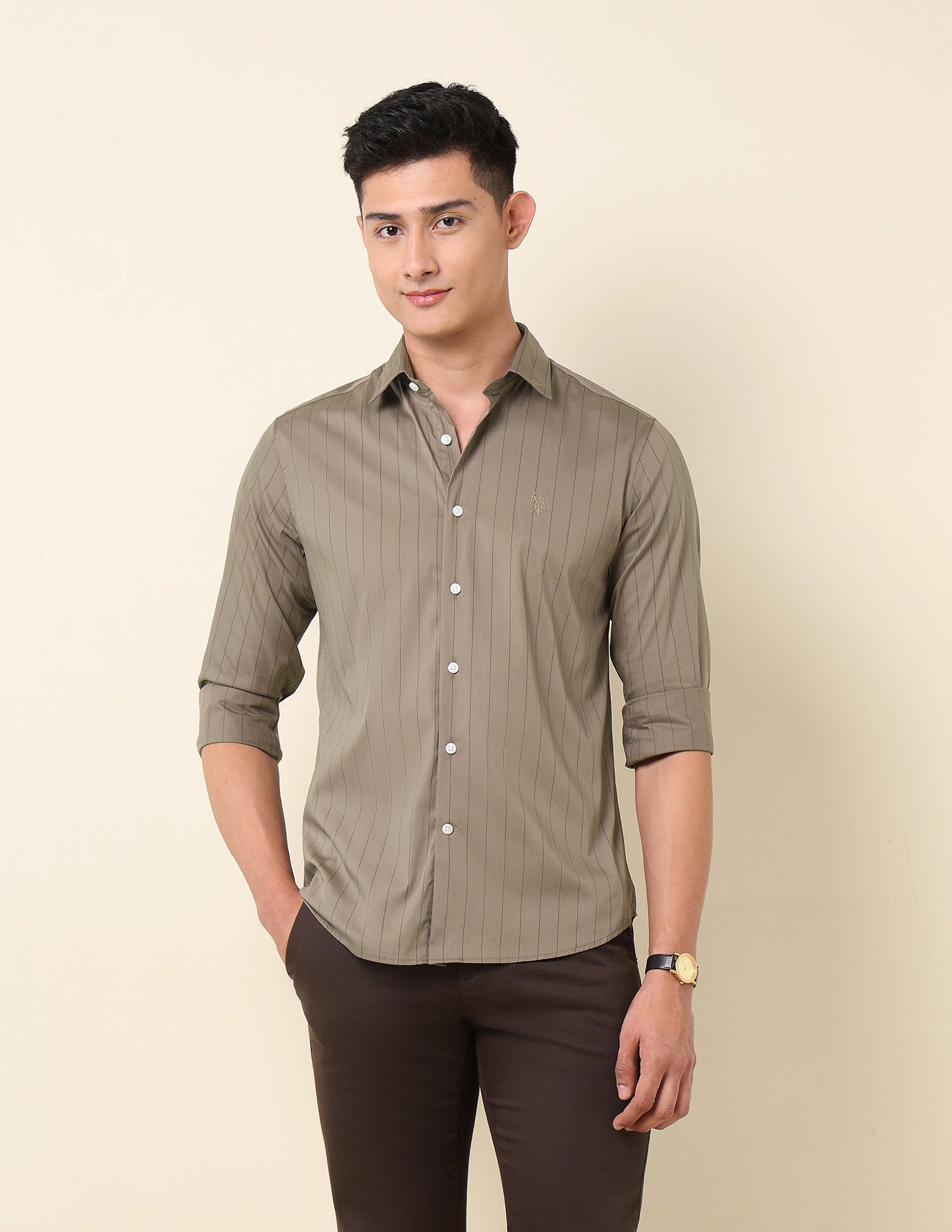 Vertical Striped Tailored Fit Shirt Brown - U.S. Polo Assn. India | Large