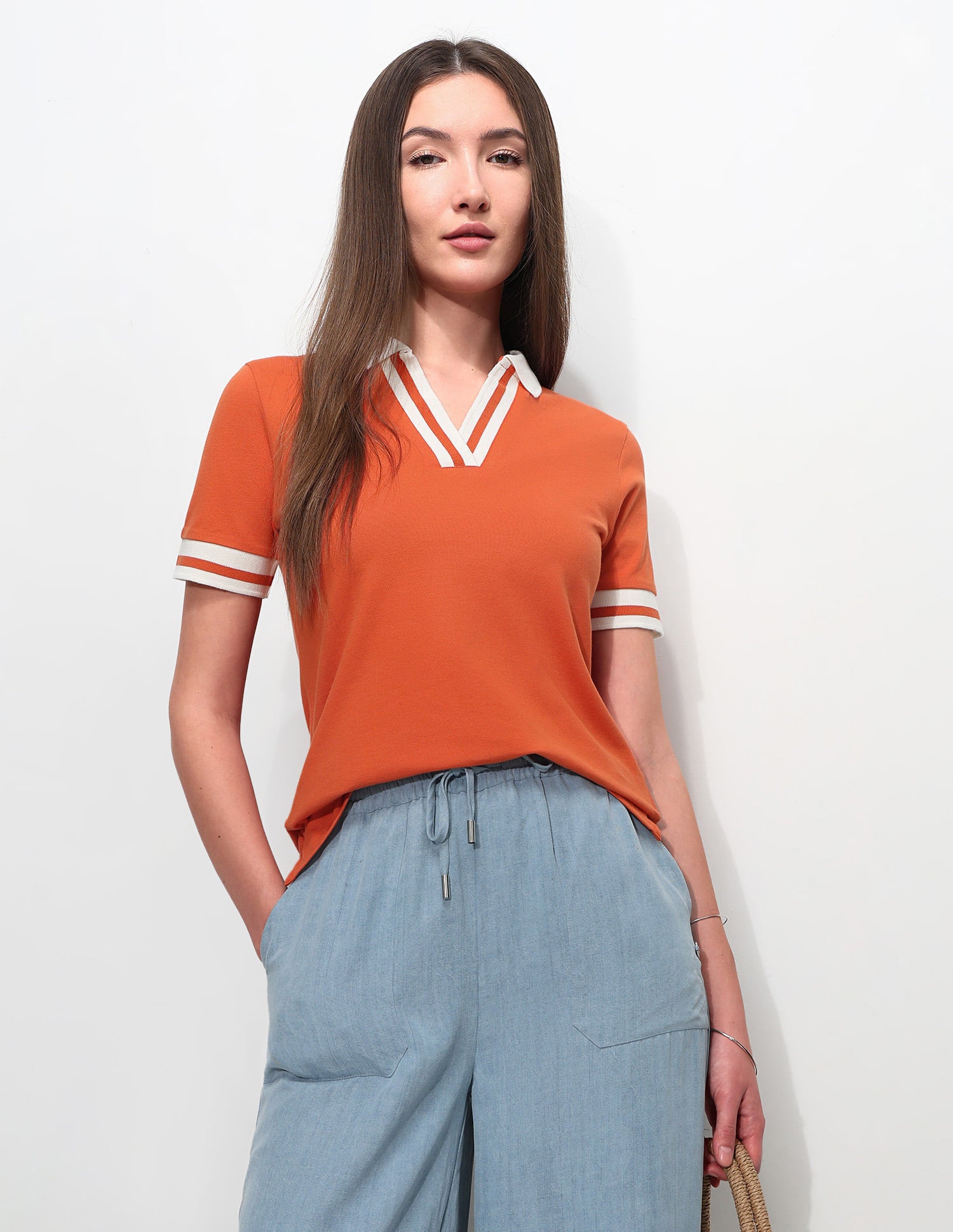Regular Fit Solid Polo Shirt Dark Orange - U.S. Polo Assn. India | Large