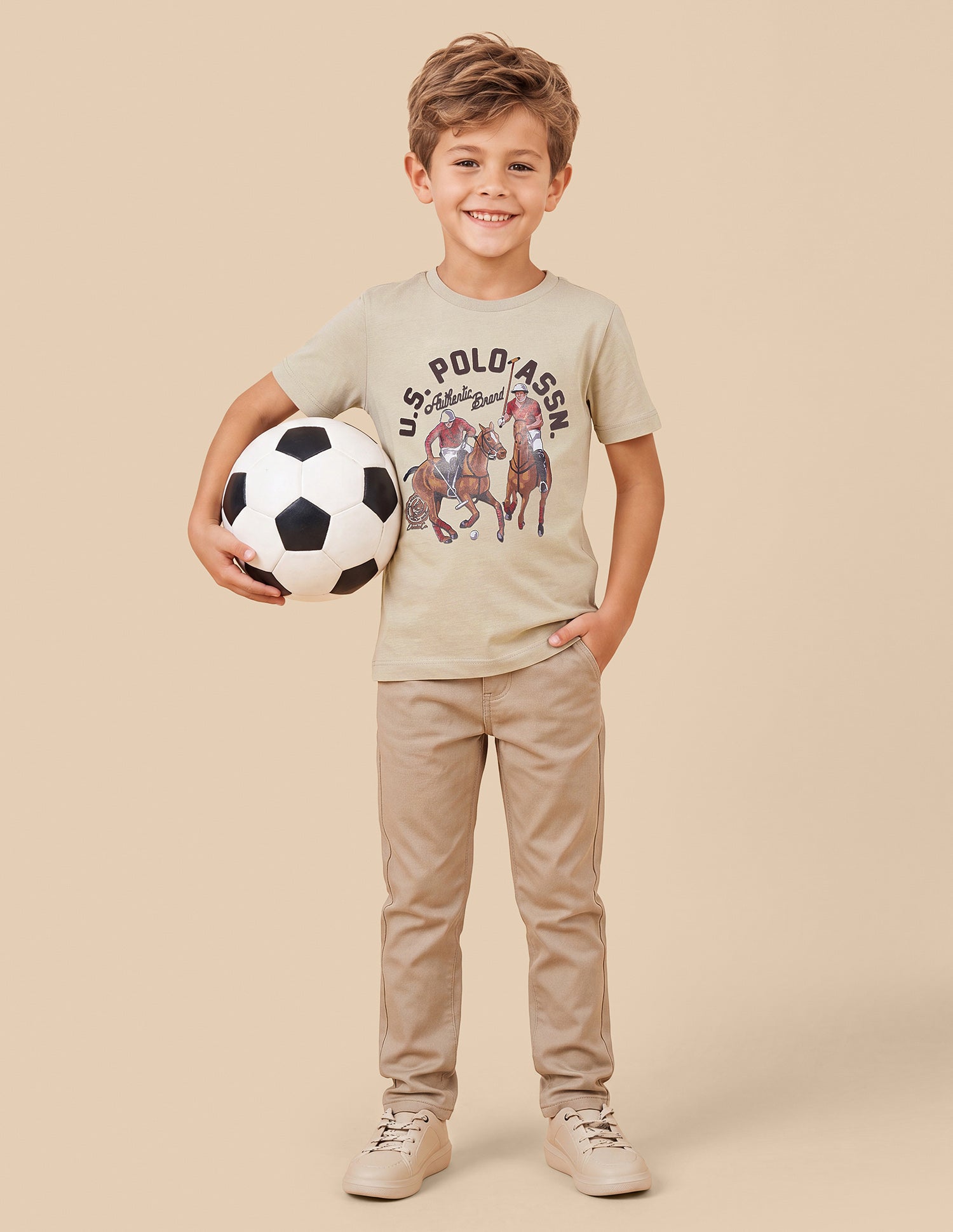Graphic Brand Printed Regular Fit T-Shirt Beige - U.S. Polo Assn. India | Large