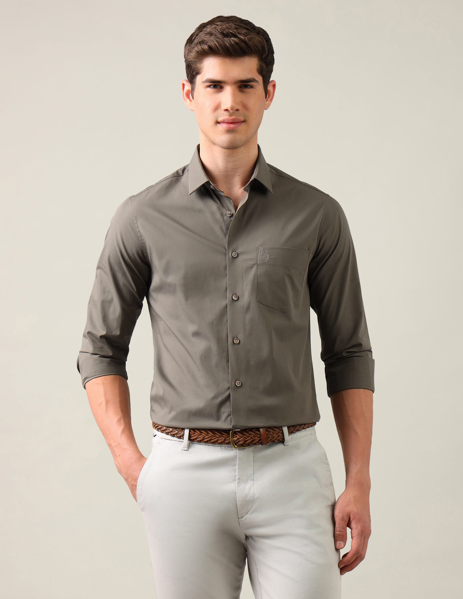 Tailored Fit Regular Shirt Brown - U.S. Polo Assn. India | Large