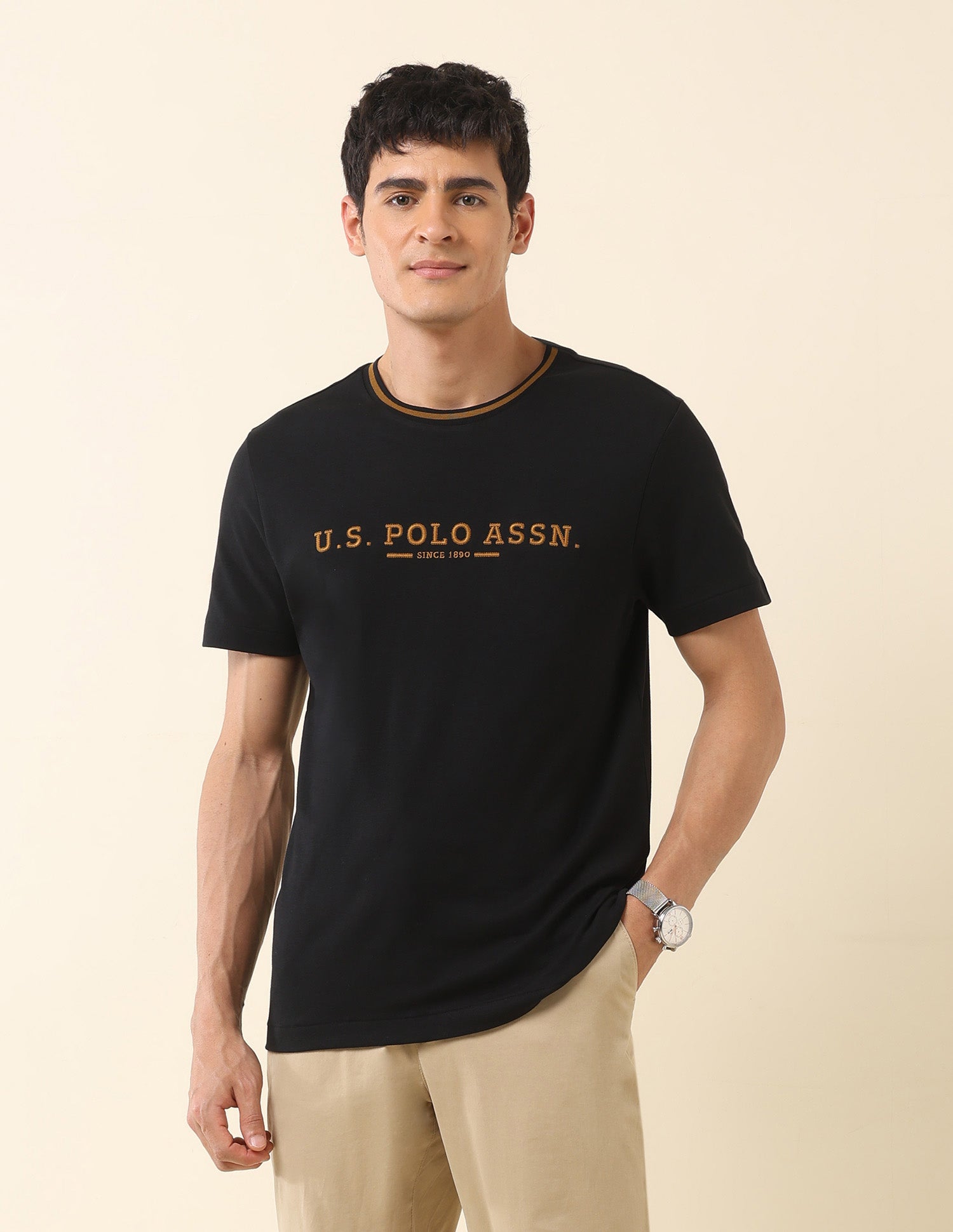 Brand Embroidered Modern Monochrome T-Shirt Black - U.S. Polo Assn. India | Large