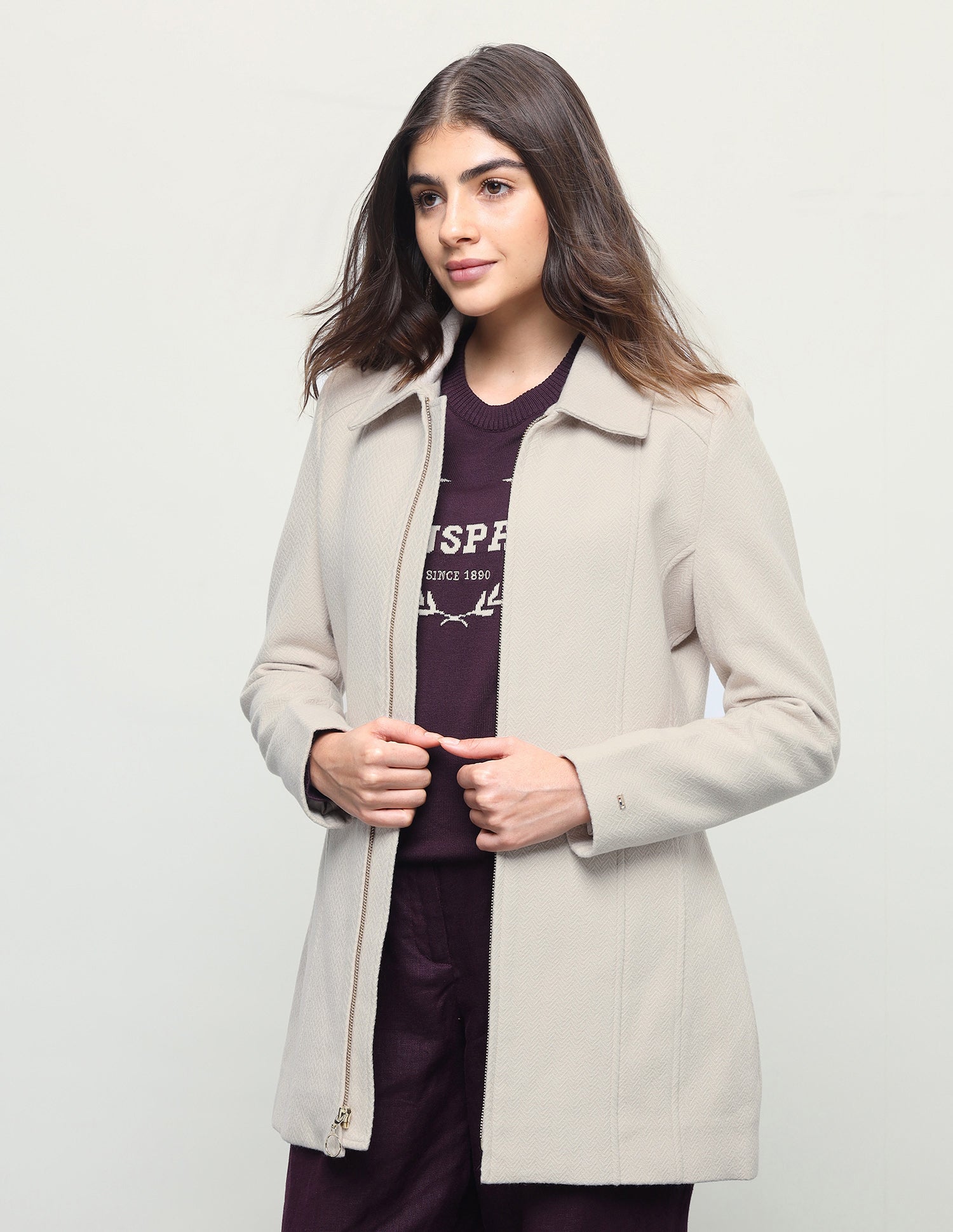 Mid Thigh Full Zipper Jacket Beige - U.S. Polo Assn. India | Large