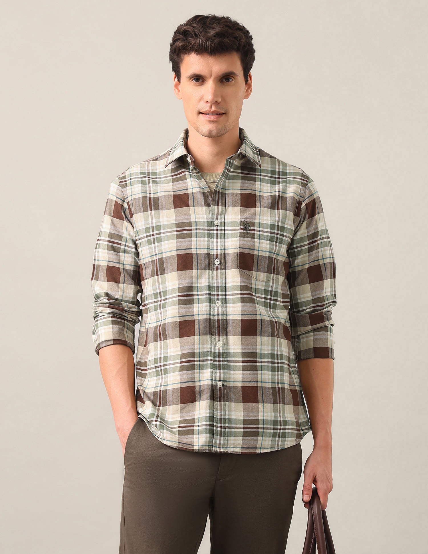 Tartan Checked Oxford Shirt Brown - U.S. Polo Assn. India | Large