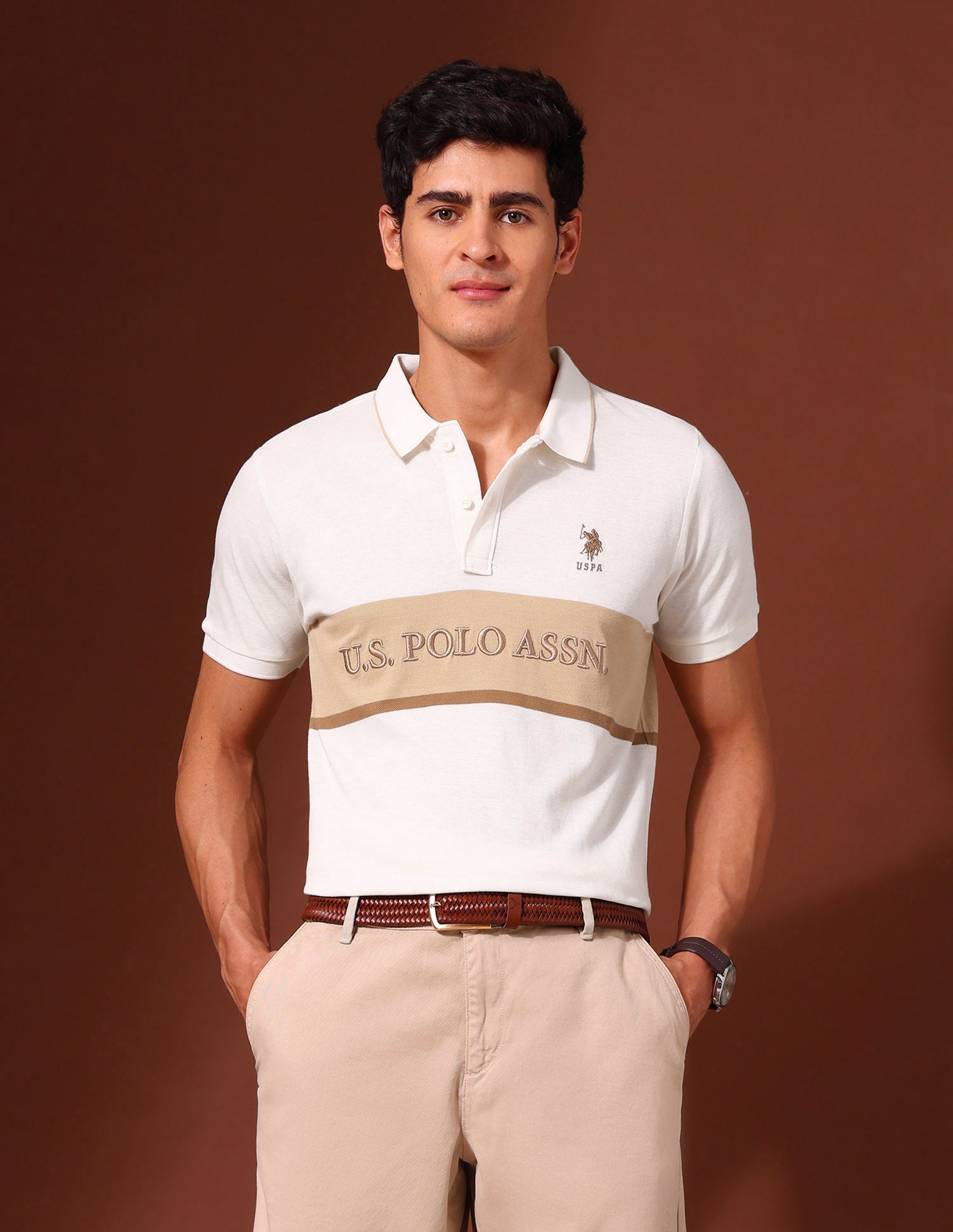 Brand Embroidered Pure Cotton Varsity Polo Shirt Off White - U.S. Polo Assn. India | Large