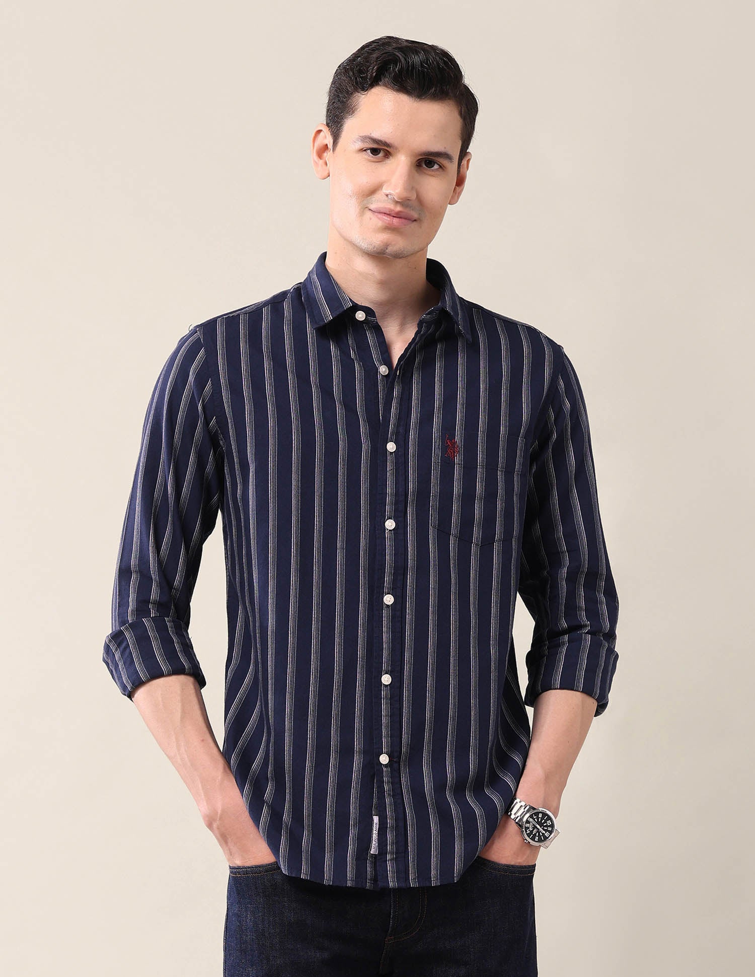 Vertical Striped Tailored Fit Shirt Navy - U.S. Polo Assn. India | Large