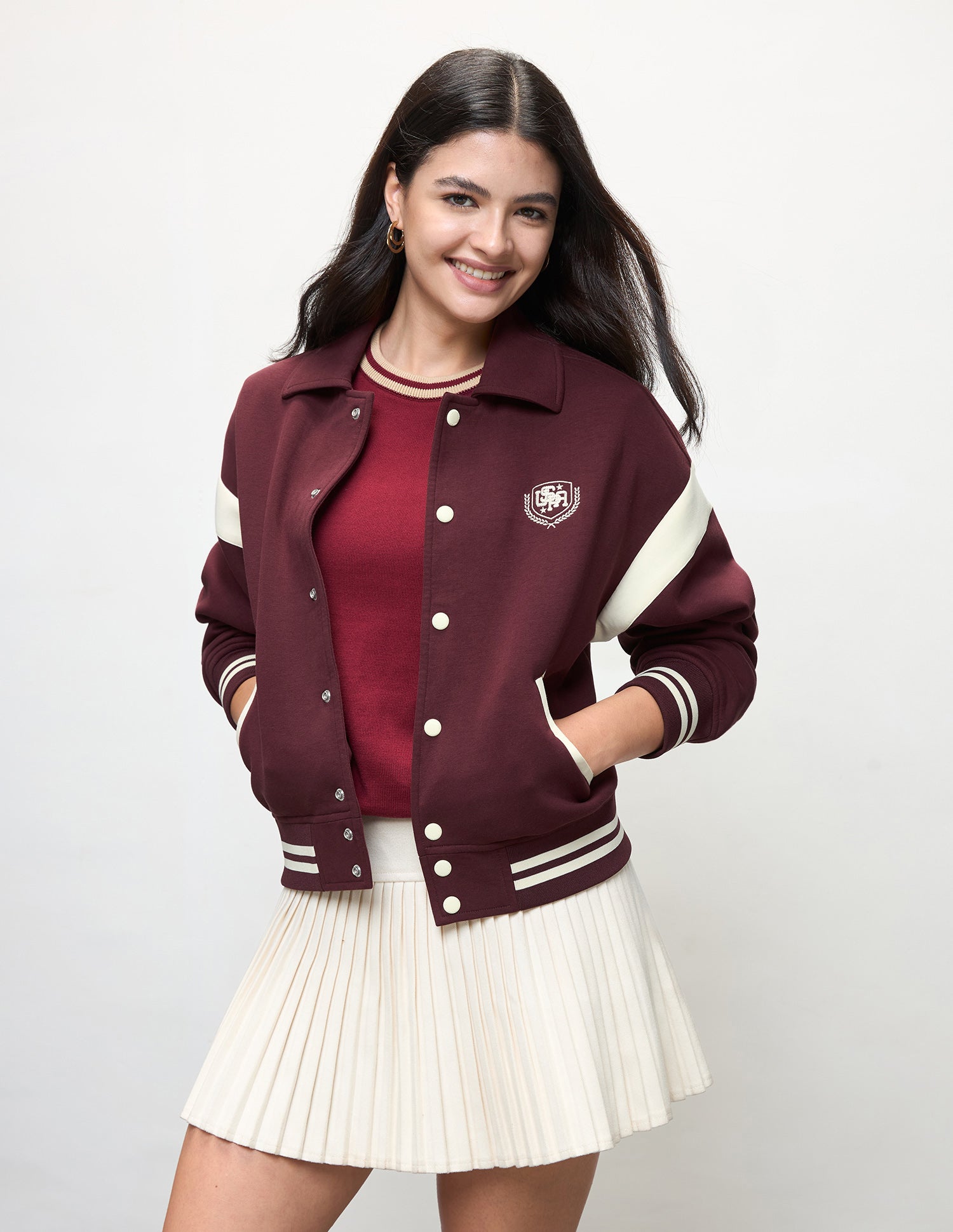 Boxy Fit Varsity Jacket Maroon - U.S. Polo Assn. India | Large