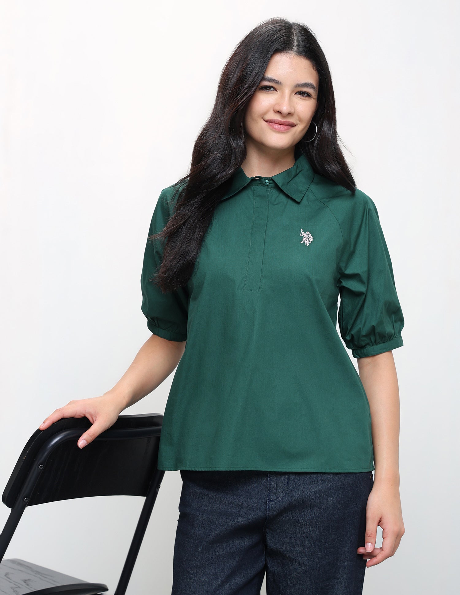 Solid Relaxed Fit Shirt Dark Green - U.S. Polo Assn. India | Large