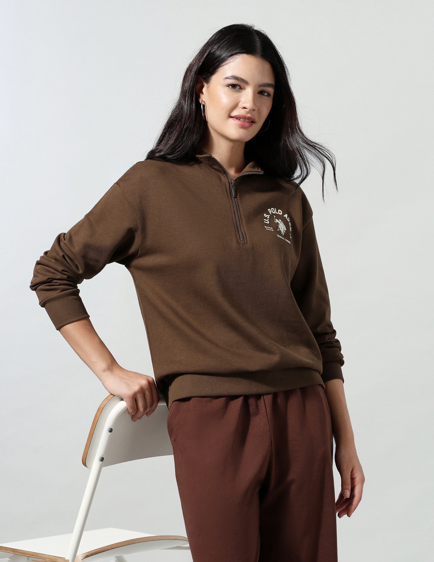 Solid Regular Fit Sweatshirt Brown - U.S. Polo Assn. India | Large