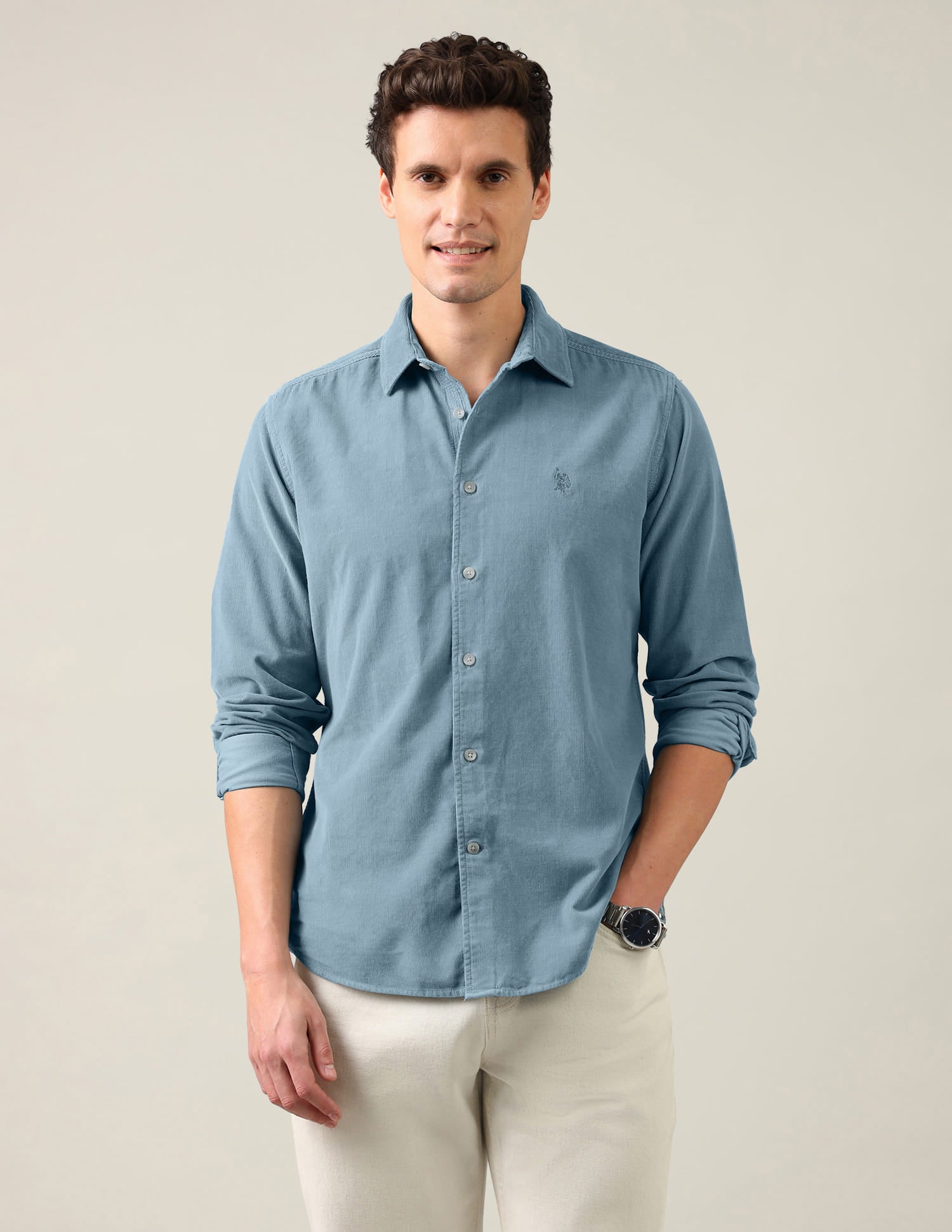 Regular Fit Corduroy Shirt Blue - U.S. Polo Assn. India | Large