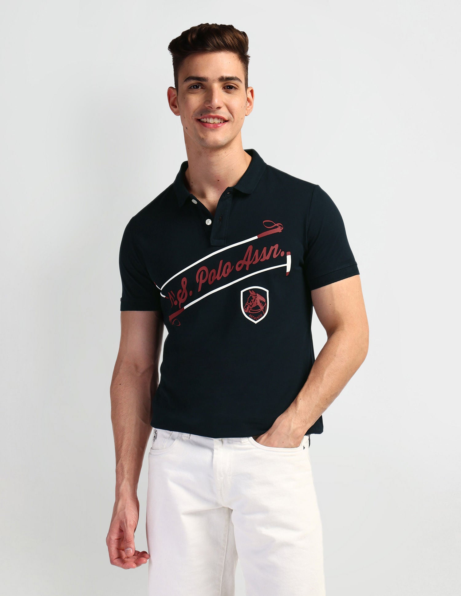 Brand Print Pique Polo Shirt Navy - U.S. Polo Assn. India | Large