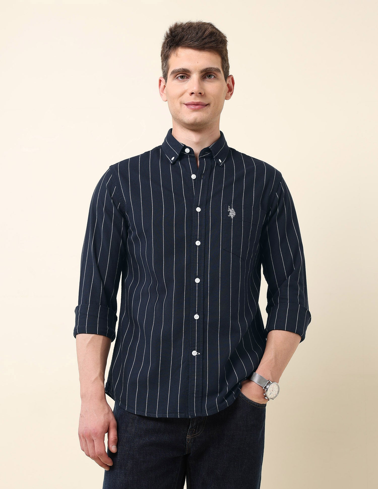 Pinstriped Oxford Shirt Navy - U.S. Polo Assn. India | Large