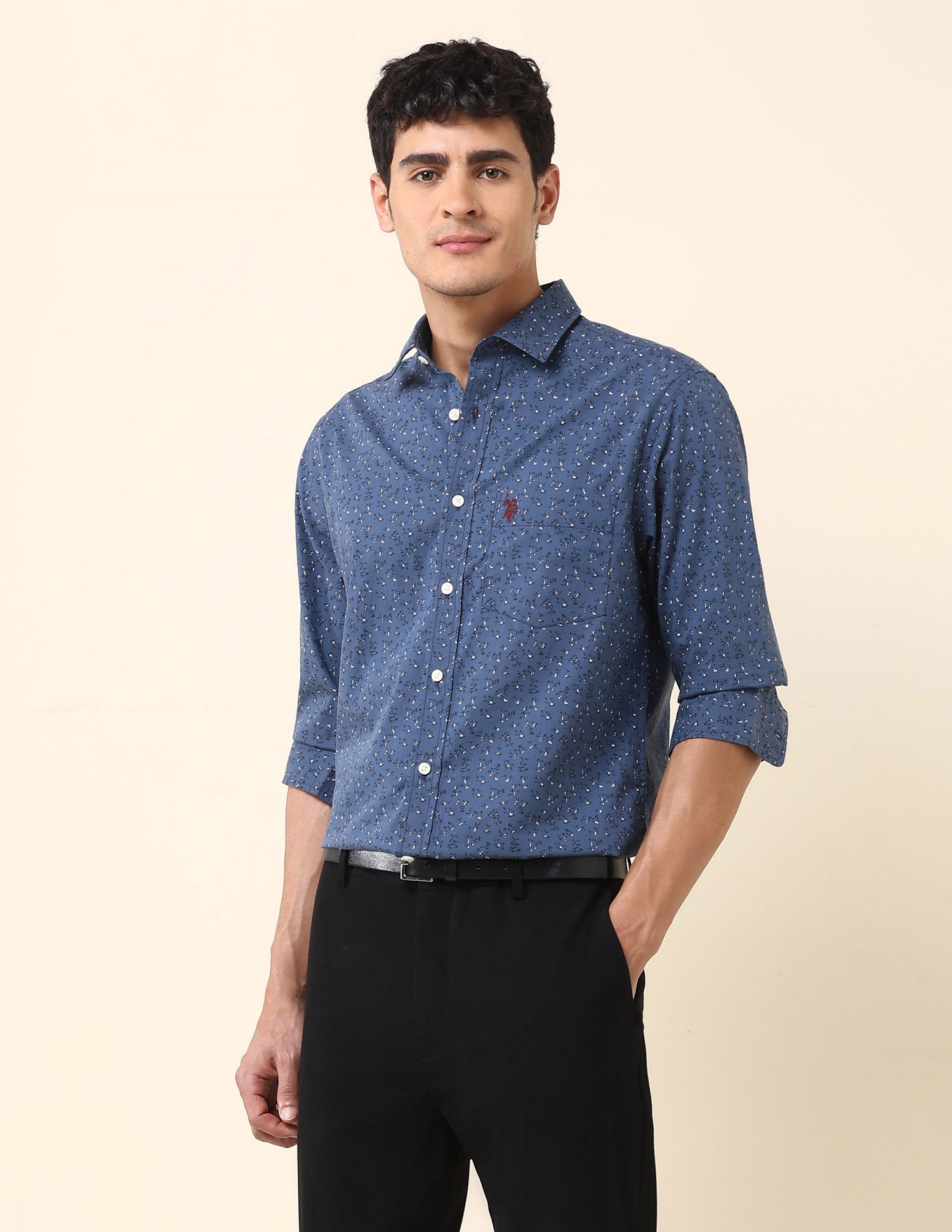 Pure Cotton Floral Printed Shirt Dark Blue - U.S. Polo Assn. India | Large