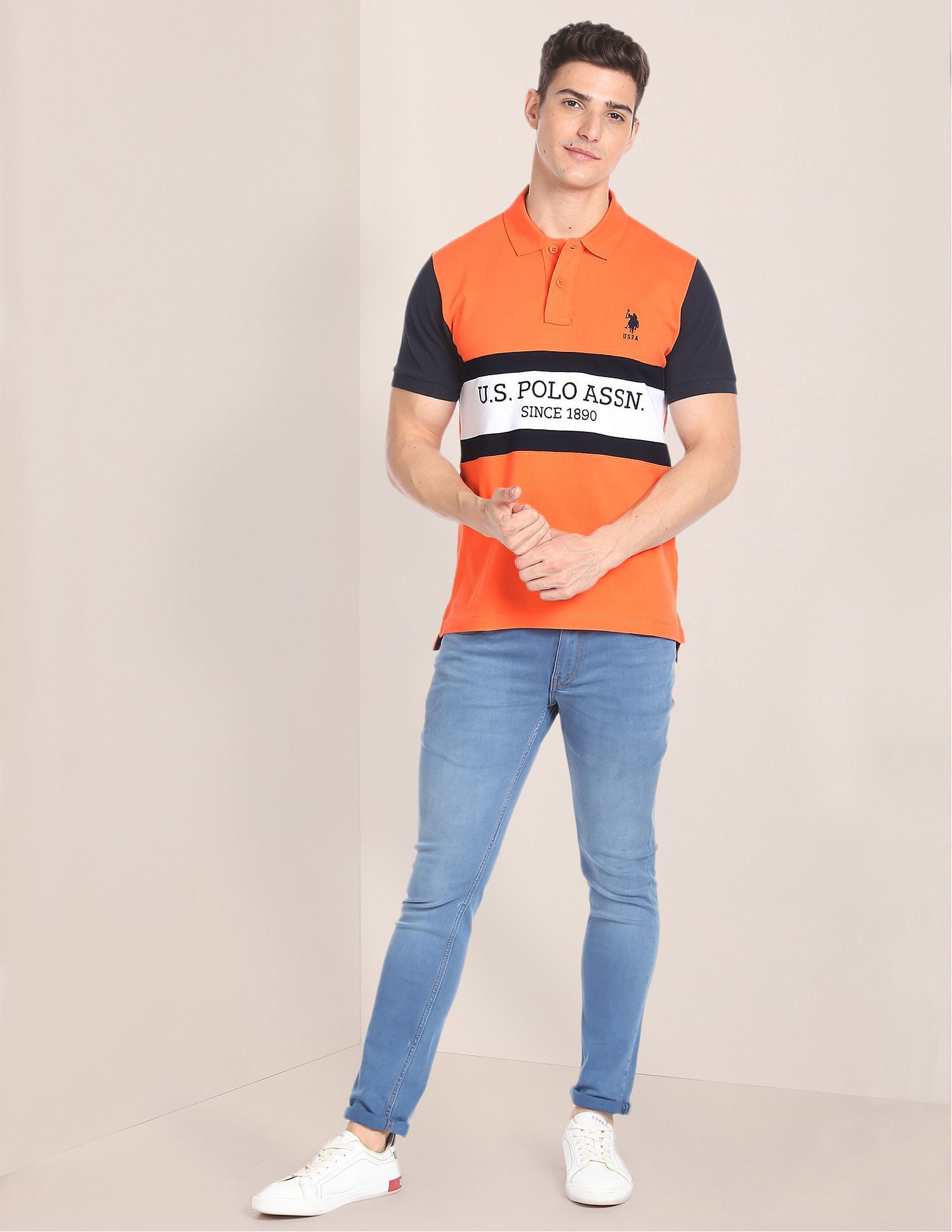 Brand Embroidered Cotton Polo Shirt Orange - U.S. POLO ASSN. | Large