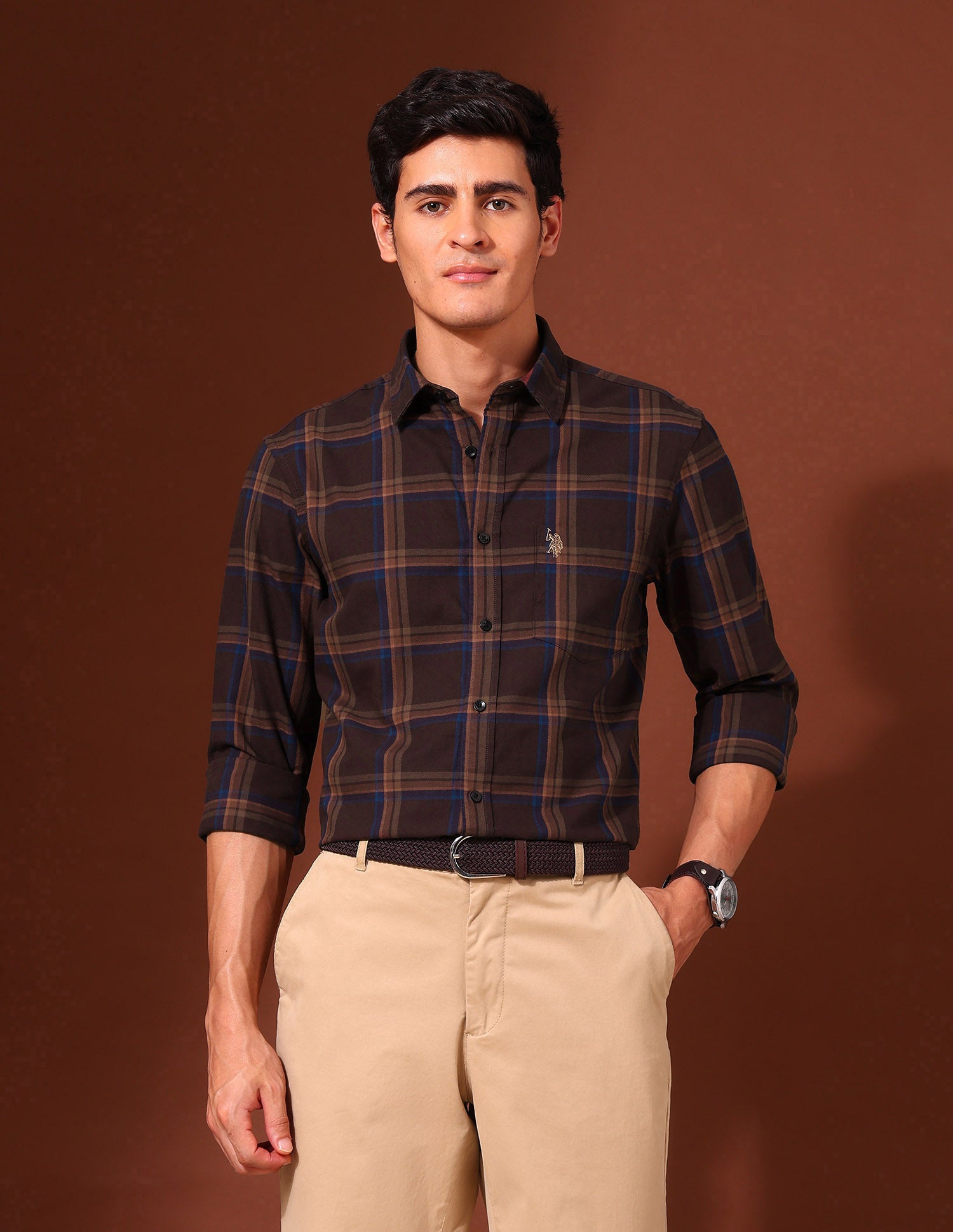 Plaid Checked Pure Cotton Shirt Brown - U.S. Polo Assn. India | Large