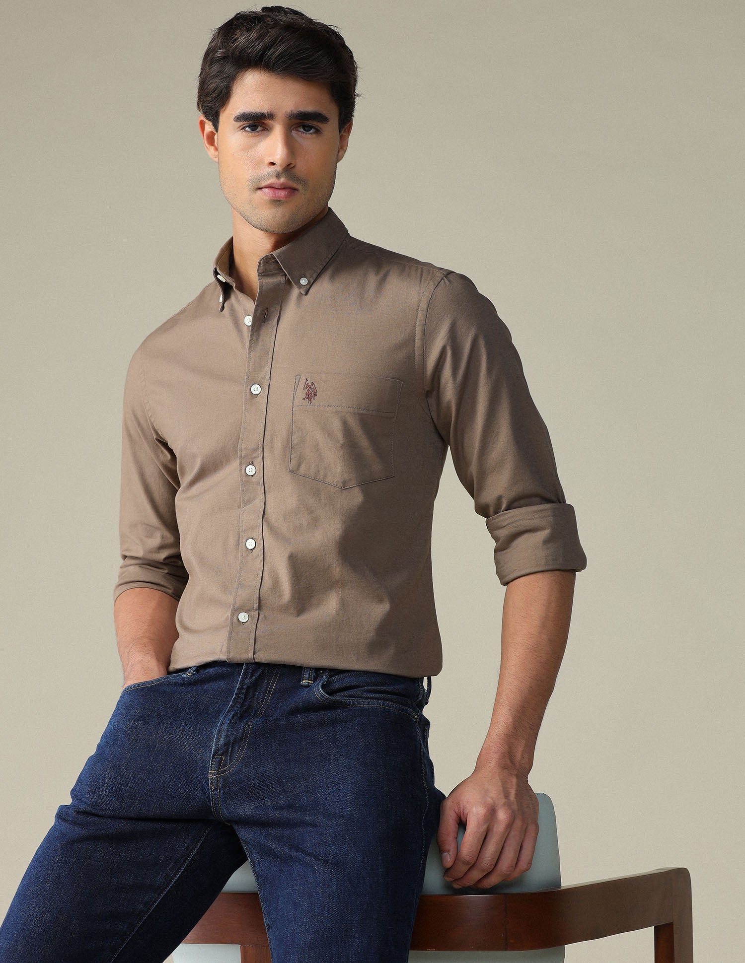 Tailored Fit Dobby Button Down Shirt
