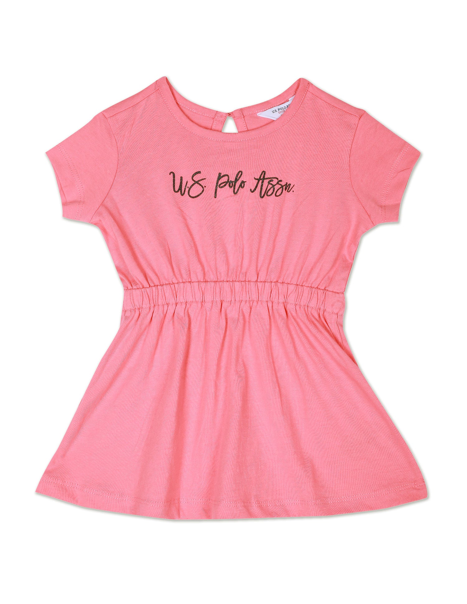 Girls Pink Glitter Logo Cotton Dress