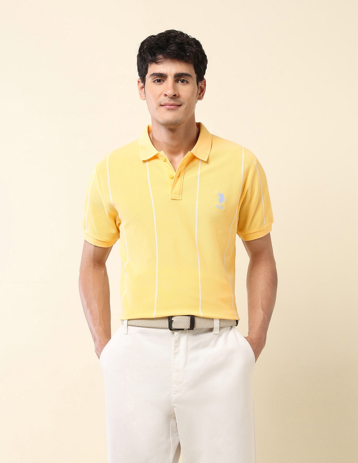 Vertical Striped Summer Splash Polo Shirt Yellow - U.S. Polo Assn. India | Large